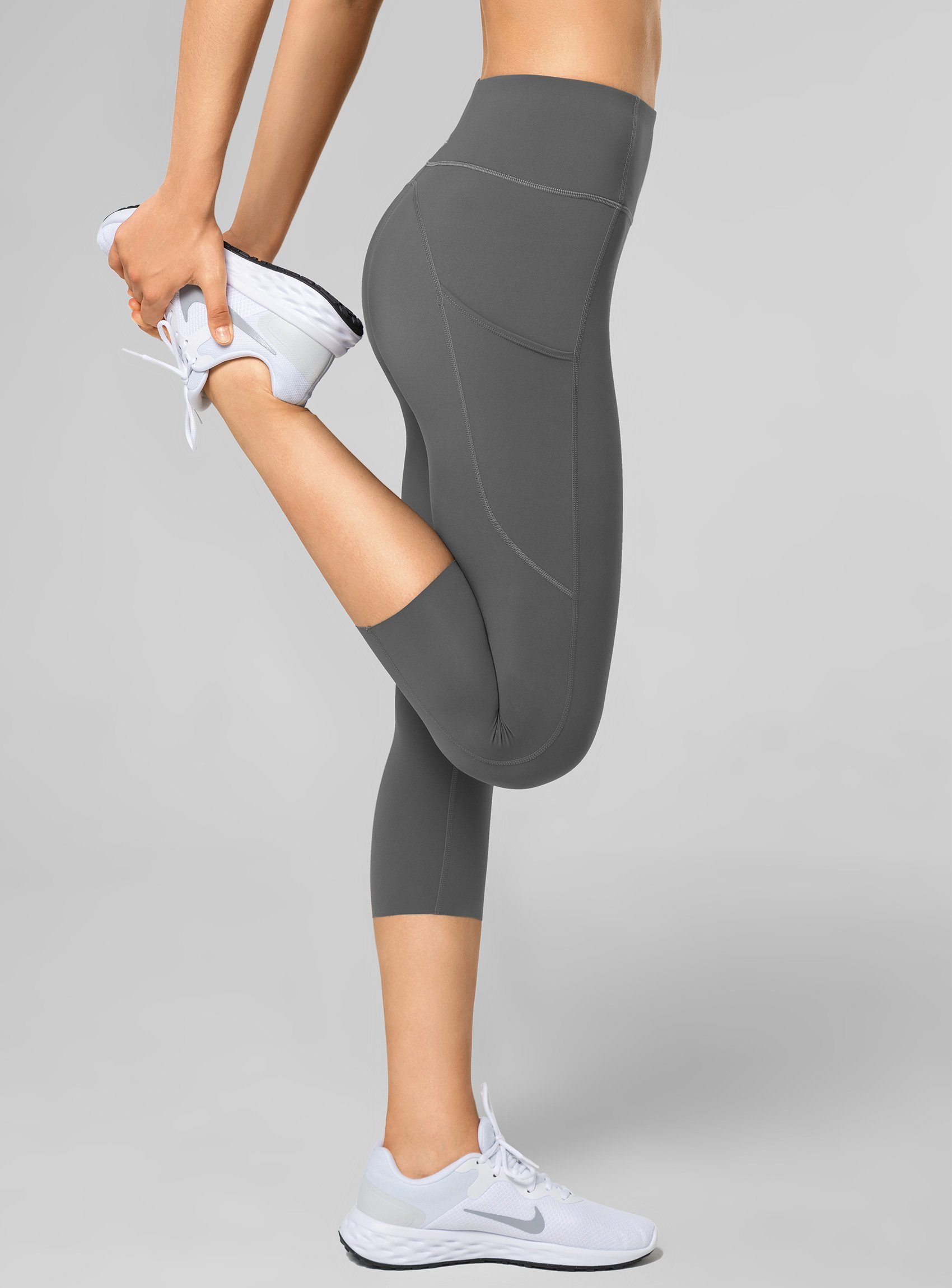leggings waist, high Caprileggings mit Yvette Sport Damen Tasche, E110419A06 3/4 Grau