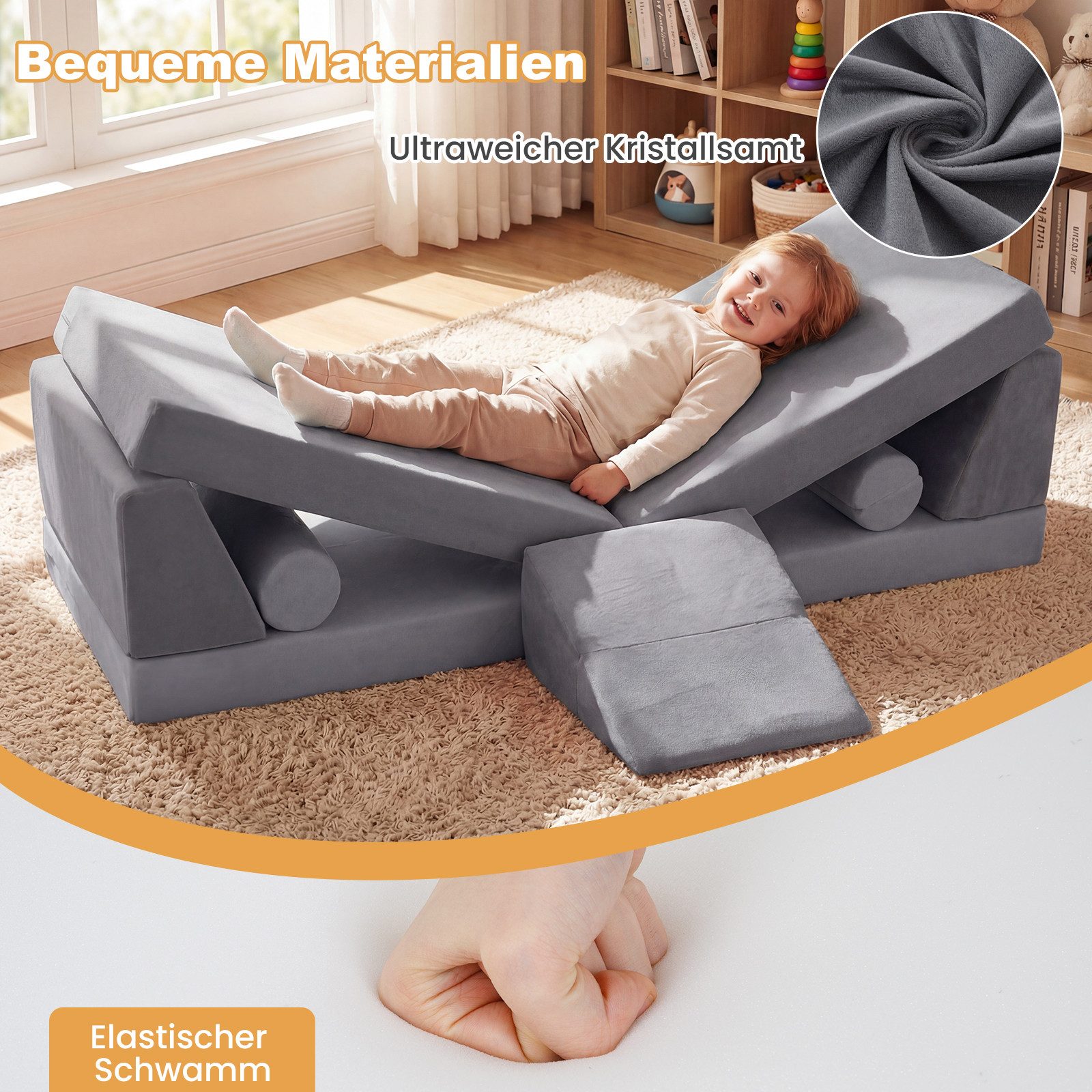 COSTWAY Kindersofa, Schlafsofa aus Schaumstoff mit abnehmbarem Bezug für Kinder