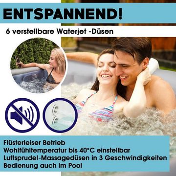 BRAST Whirlpool BRAST aufblasbar Carlton für 6 Personen Ø204x70cm In- Outdoor Pool, (125 Massagedüsen Timer Heizung Aufblasfunktion per Knopfdruck), Bubble Spa Wellness Massage