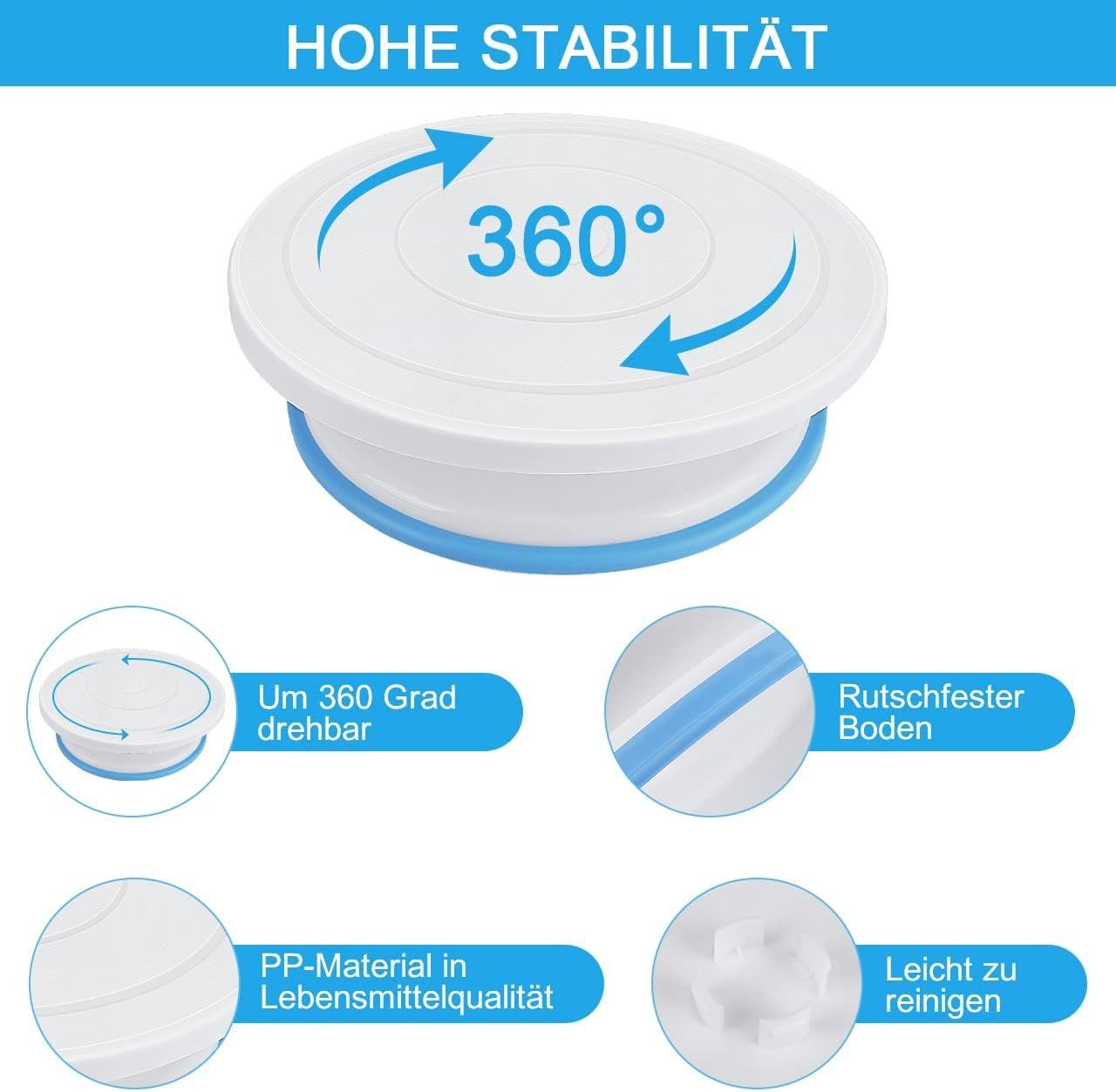 Diyarts Tortenwerkzeug, (Tortenplatte Drehbar Tortenständer Kuchen, 103-tlg., Drehteller inklusive 50 Einweg Spritzbeutel), mit 24 Düsen,2 Spatel, 1 Kuchenschneider,3 Schaber