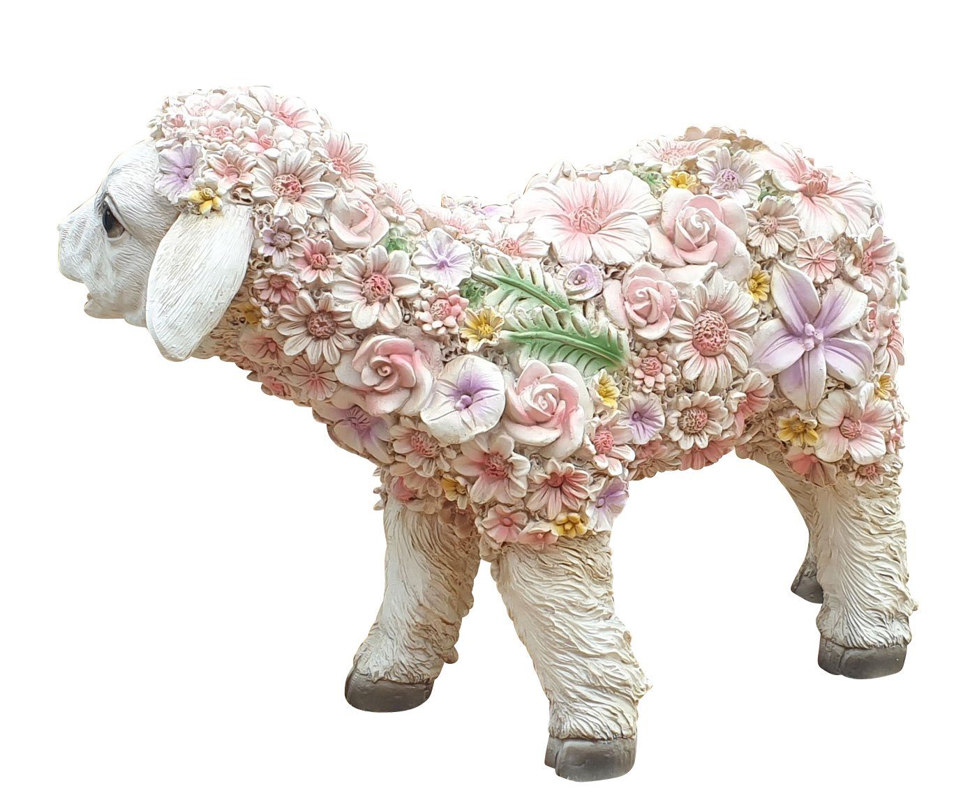 Fachhandel Plus Gartenfigur Dekofigur Gartendeko mit Schaf Blumen, (1 Lamm, St), stehend handbemalt, lustige