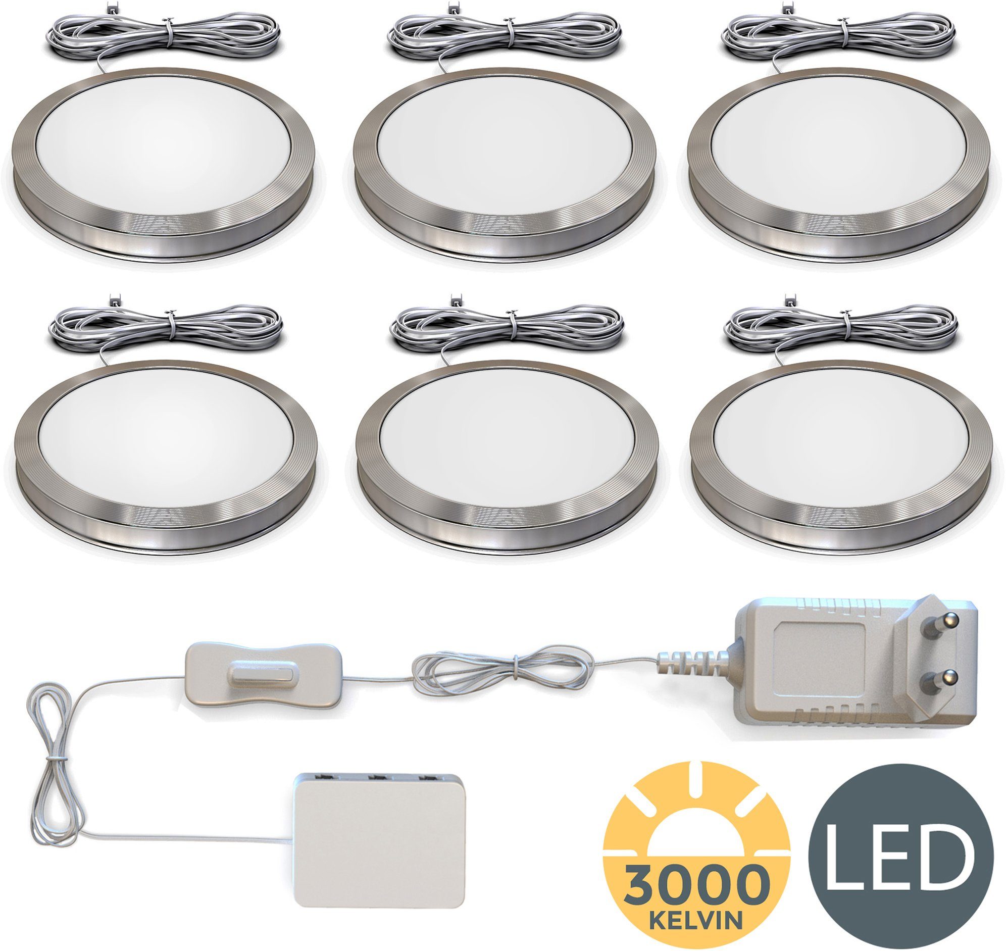 [Super günstiger Sonderpreis!] B.K.Licht Unterschrankleuchte, LED SET Unterbauleuchte, Aufputz-Strahler, Spots, integriert, flach, Warmweiß, 6er Schranklicht, fest