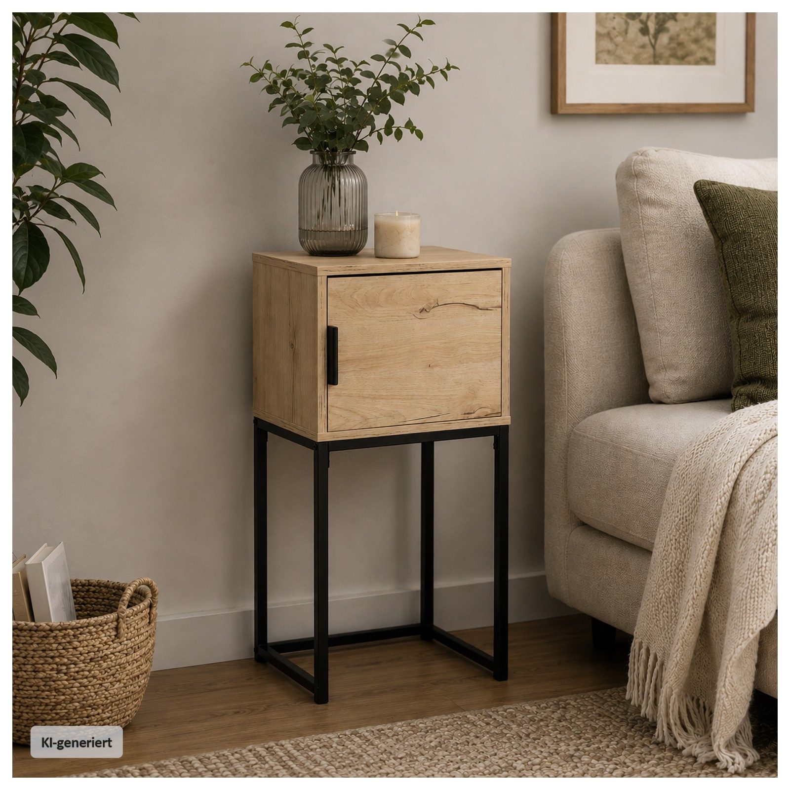 HTI-Living Beistelltisch Konsolentisch Cedrik 40 cm mit Tür Artisaneiche-Schwarz (Stück, 1-St., 1 Konsolentisch)