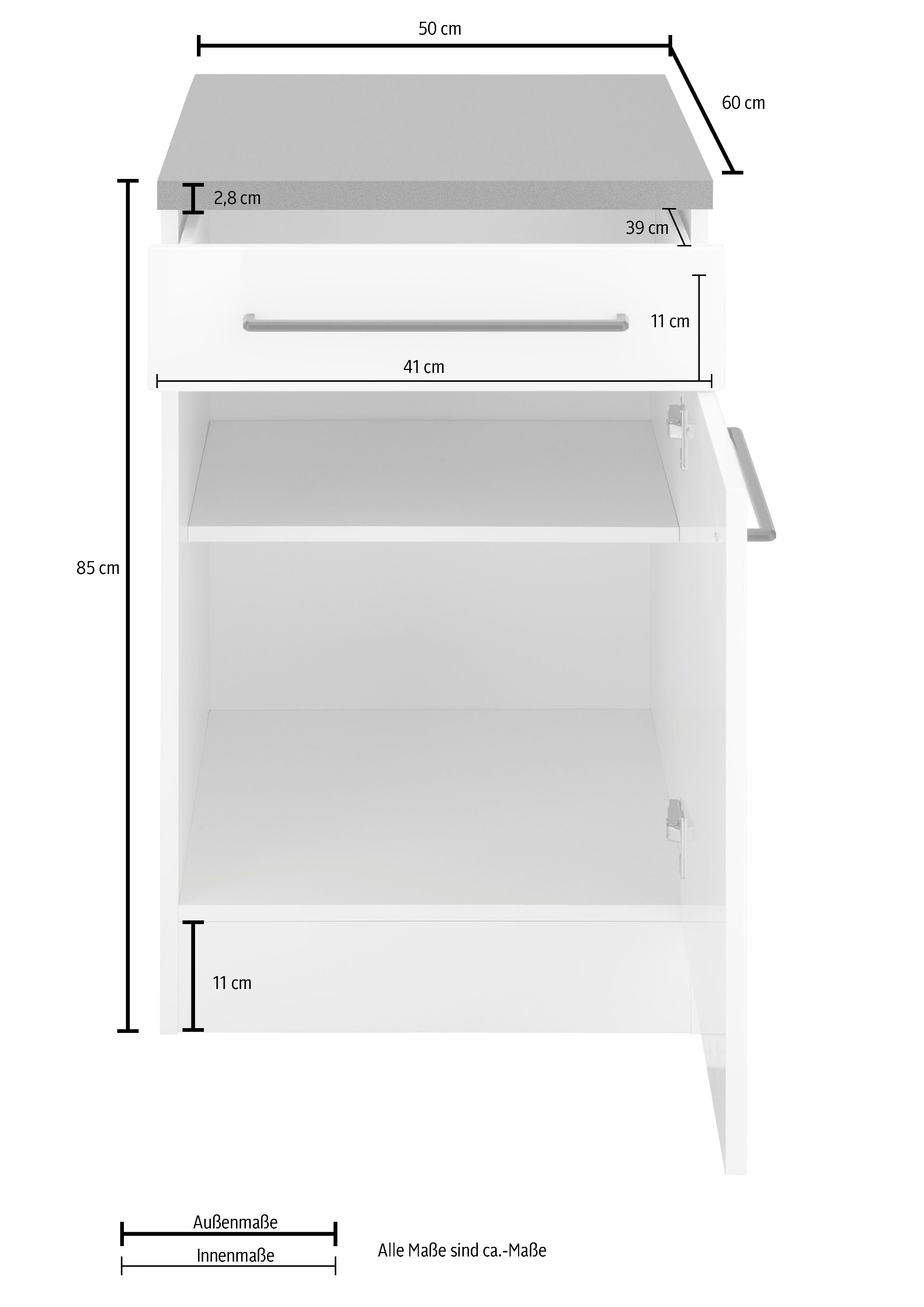 Unterschrank Tulsa 1 Metallgriff, Tür, breit, MÖBEL 1 dunkel betonfarben | grafit Front cm Schubkasten, MDF HELD schwarzer 50