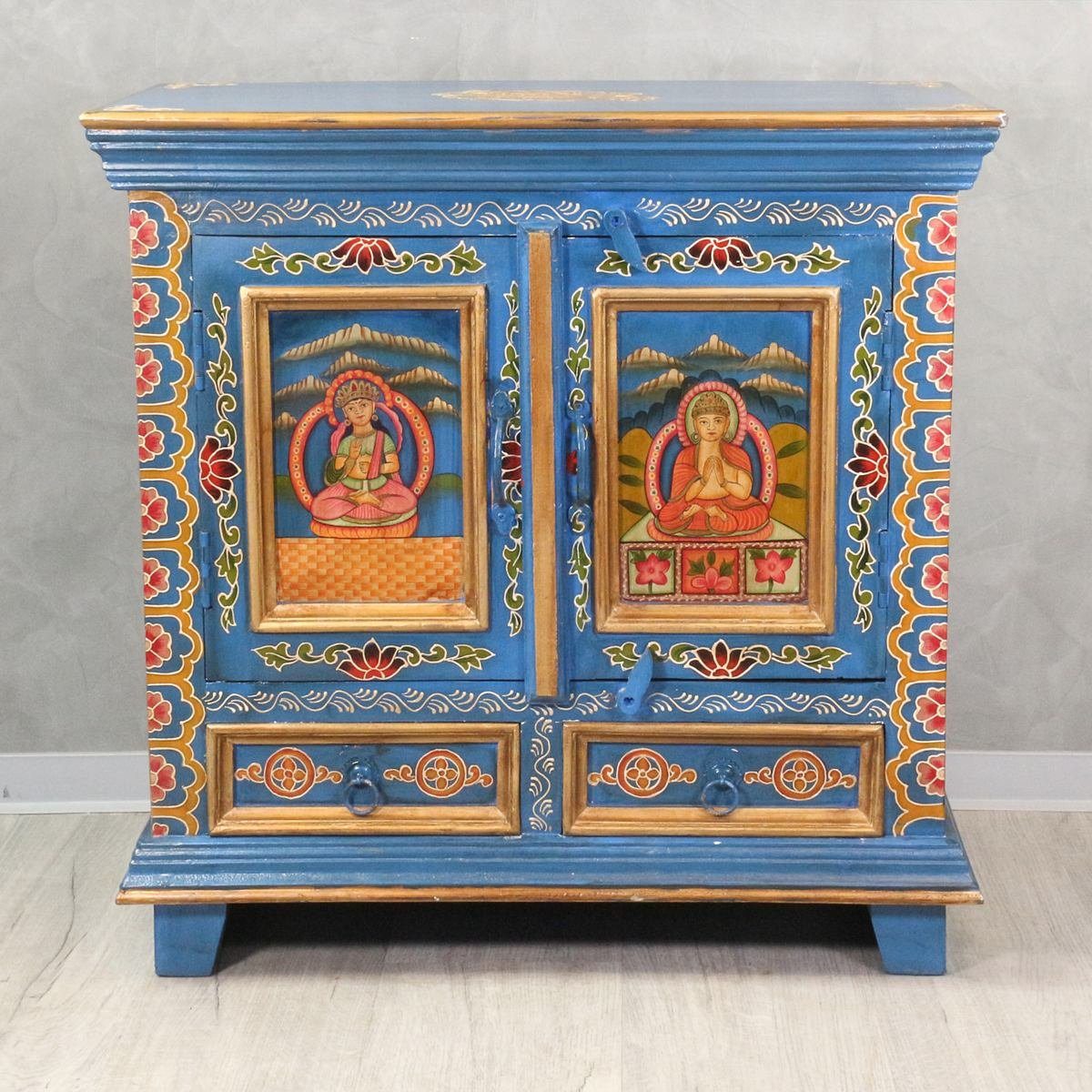 Oriental Galerie Mehrzweckschrank Tibet Wandschrank Rabten Blau 77 cm Handarbeit