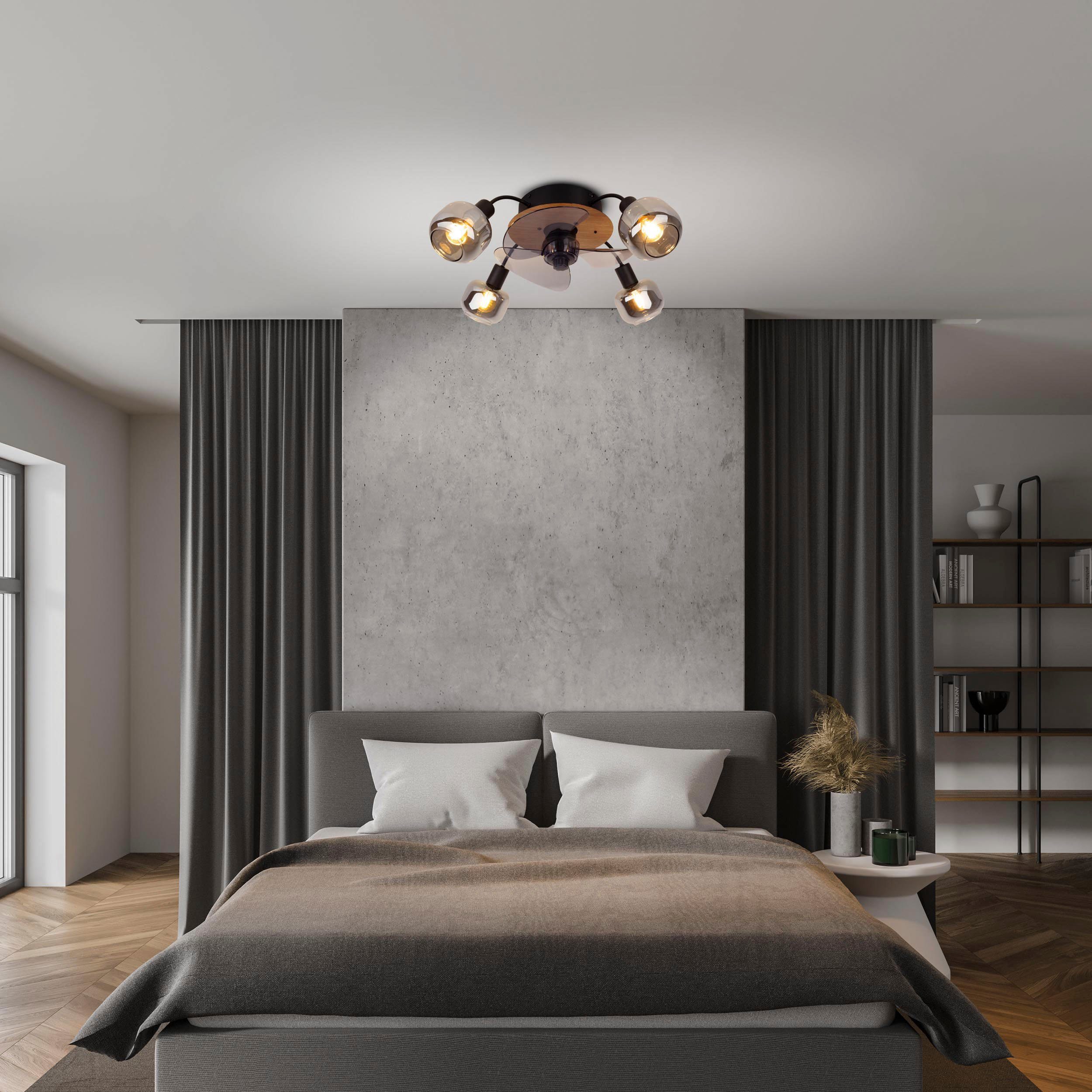 Deckenventilator Fumoso, 4 E14 Rauchglas-Leuchten günstig online kaufen