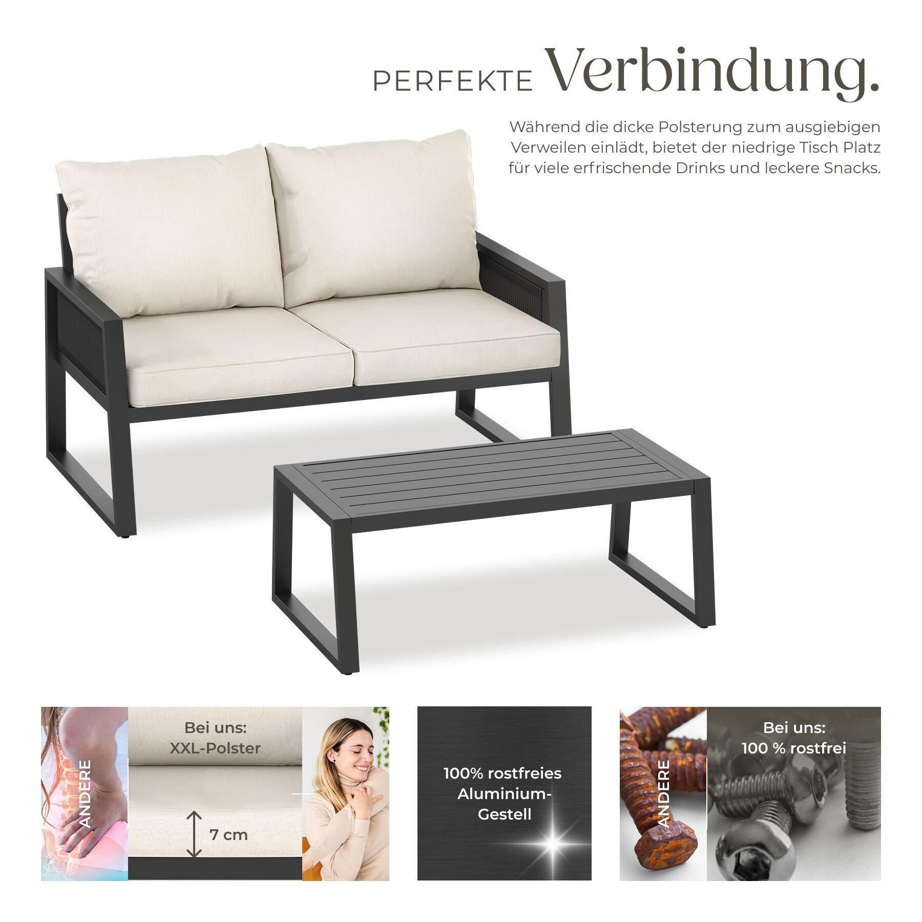tectake Gartenlounge-Set Lounge-Set Captive - stilvolles Rope-Design mit dicken Polstern, (Set., 2-tlg., 2 tlg), Extra dicke und große Sitzpolster und Rückenkissen