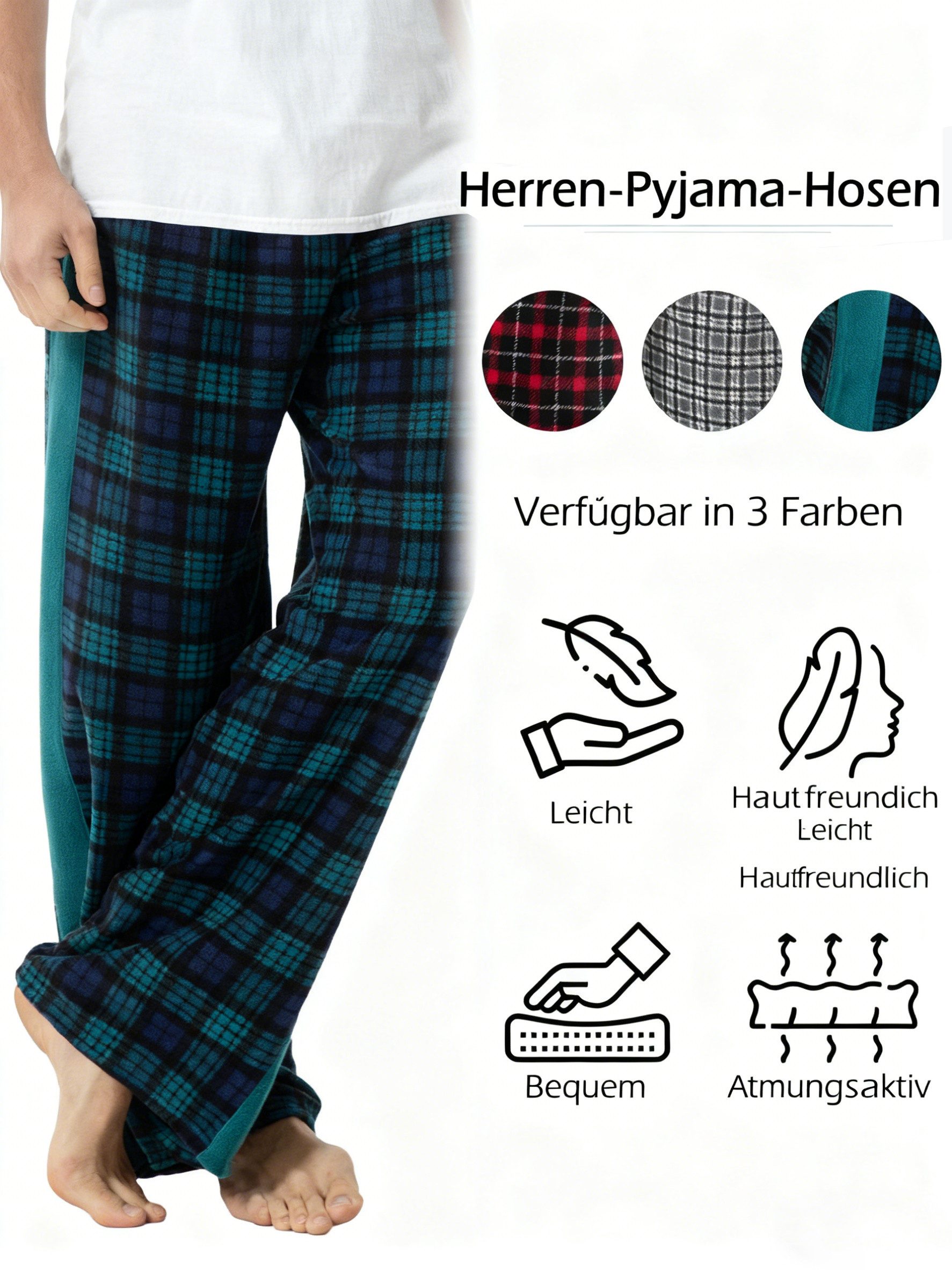 TIESTRA Schlafhose 2er-Pack Herren-Schlafanzughosen Leichte lange Hosen mit Tasche und Kordelzug – Bild 2 von 5