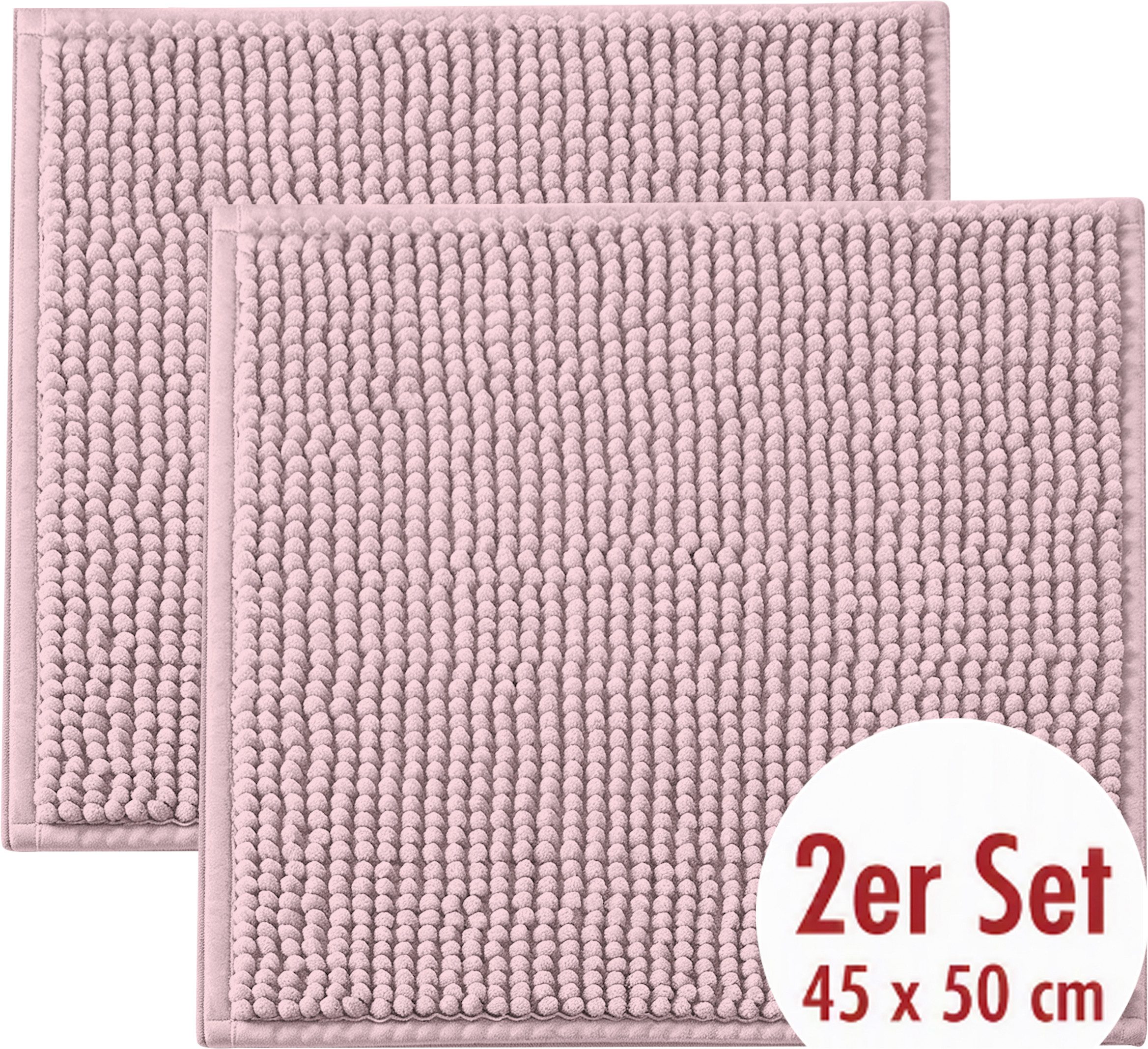 OTTO home Badematte Vanessa Chenille, Standard & Premium, 15cm oder 20cm, auch als 2er Set, rutschhemmend beschichtet, schnell trocknend, strapazierfähig, fußbodenheizungsgeeignet, Polyester, rechteckig, 2-tlg. 45 cm x 50 cm, Uni Farben, besonders weich,