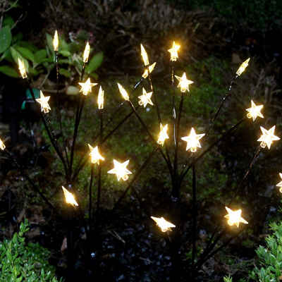 MARELIDA LED Gartenstrahler LED Gartenstecker Sternefächer Stäbe mit Sternen Timer 60cm 4Stück, LED Classic, warmweiß (2100K bis 3000K)