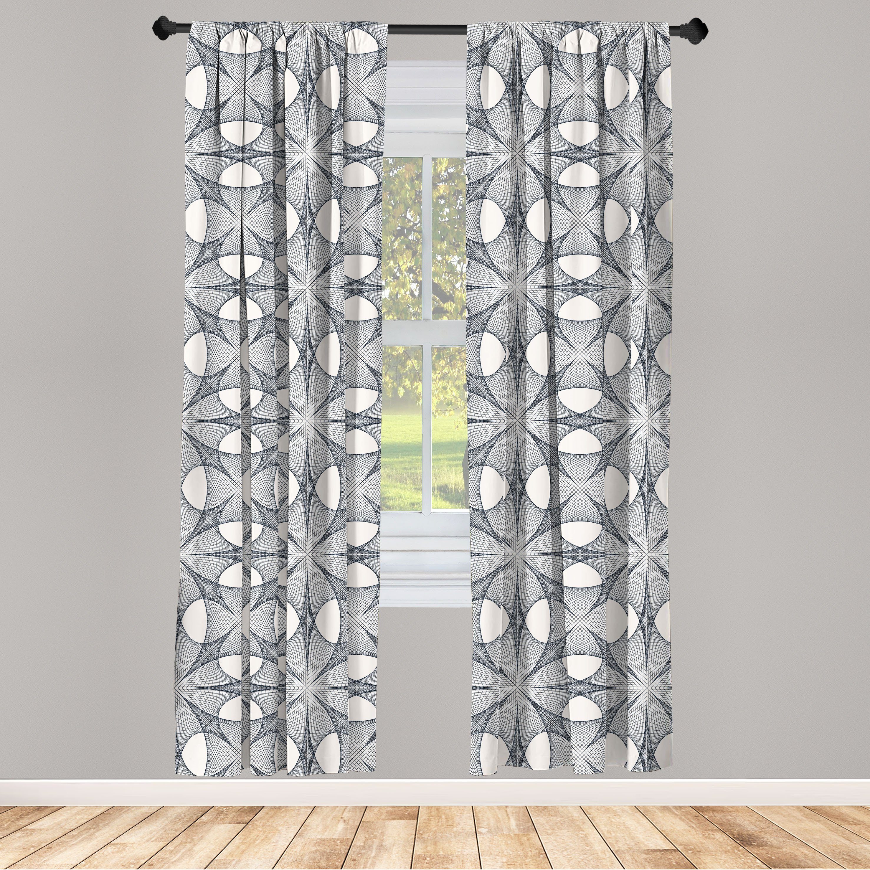 Gardine Vorhang für Wohnzimmer Schlafzimmer Dekor, Abakuhaus, Microfaser, Geometrisch Eckige Formen Stripes