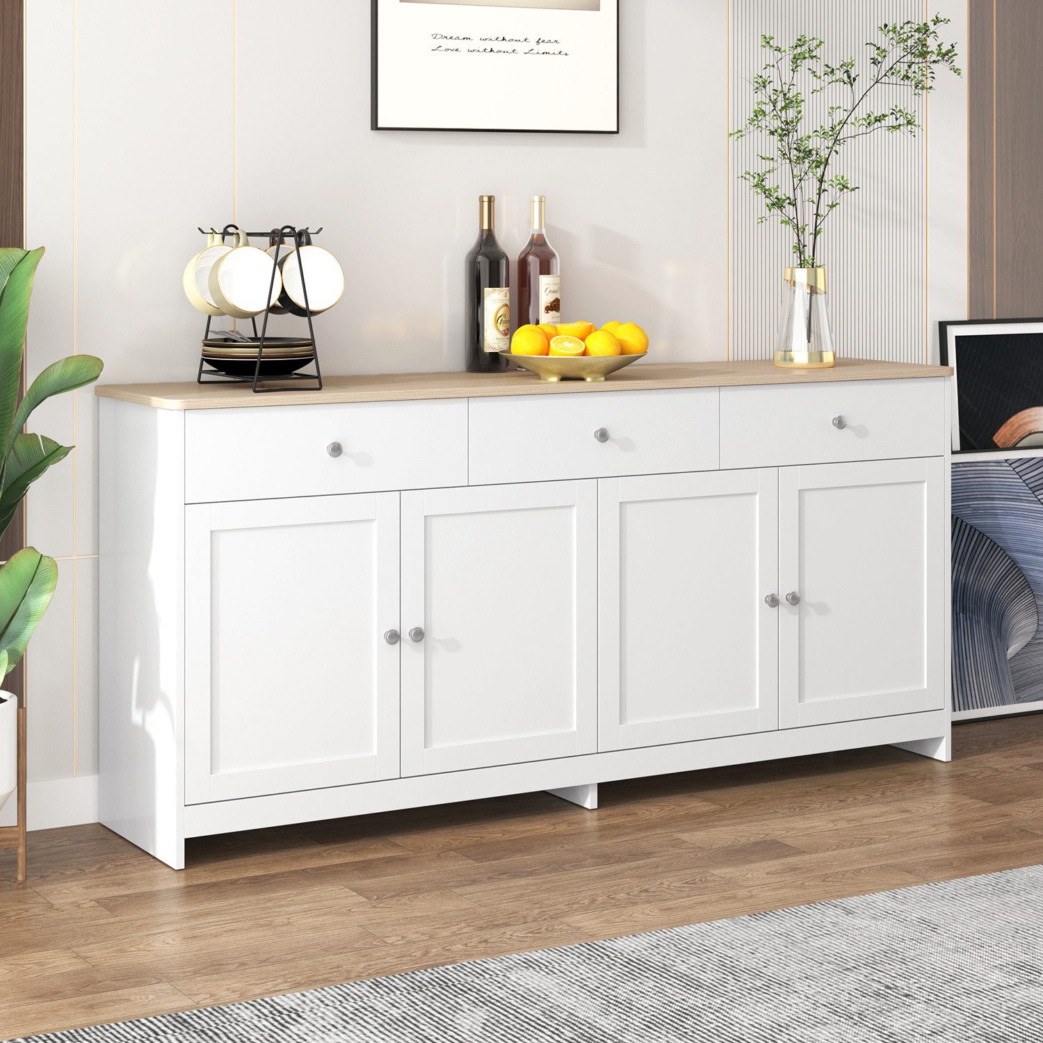 OUTMAX Sideboard Sideboard, vier Türen, mit drei Schubladen, für Wohnzimmer, Esszimmer (Set, 1 St., Großer Stauraum, langlebiges und elegantes Aussehen)