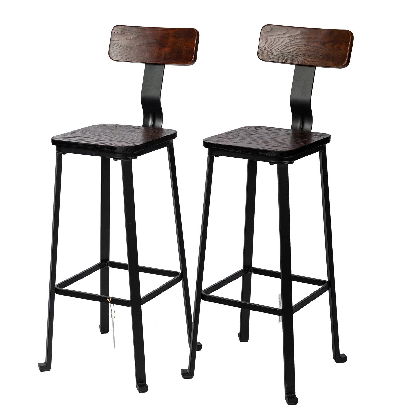 Barhocker Barstuhl mit Rückenlehne (2er Set), Holz 107,5cm,mit Fußstütze