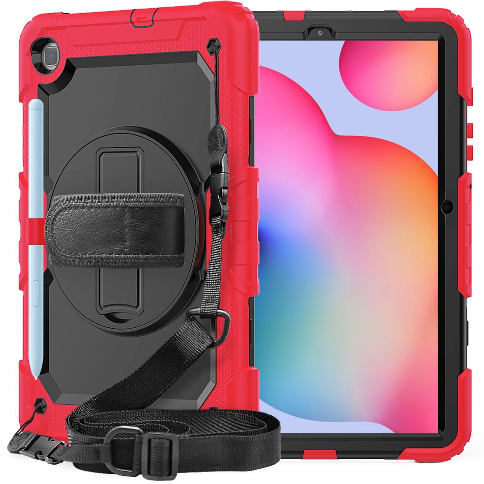 Lobwerk Tablet-Hülle 4in1 Hülle für Samsung Galaxy Tab S6 Lite SM-P610 SM- P615 10.4, Sturzdämpfung, Aufstellfunktion, Outdoor, Farbe: Rot