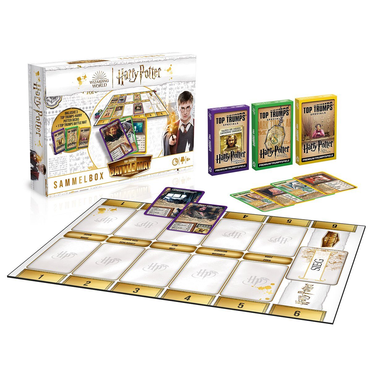 Winning Moves Spiel Battle Mat - Harry Potter inkl. drei Top Trumps, Kartenspiel