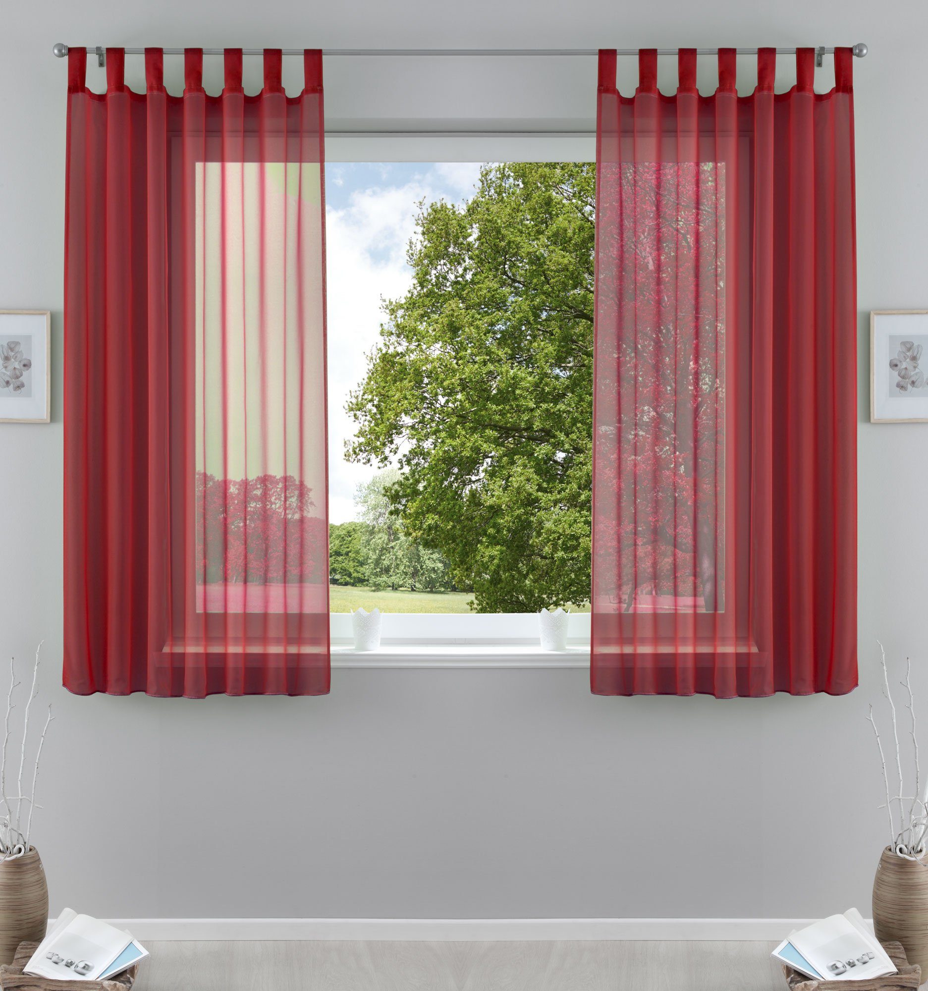 Gardinenbox Gardine (2 St), Schlaufen, transparent, Voile, Transparent Vorhang Set Voile Bleibandabschluss 61000CN