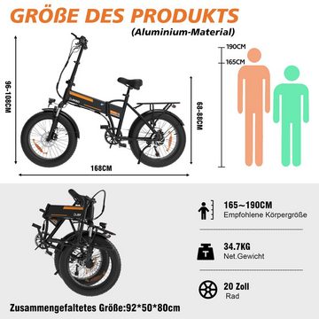 ELEKGO E-Bike 20*4,0 zoll Elektrofahrrad mit36V12Ah Batterie Snowbike für Erwachsene, 7 Gang shimano, 250W Motor