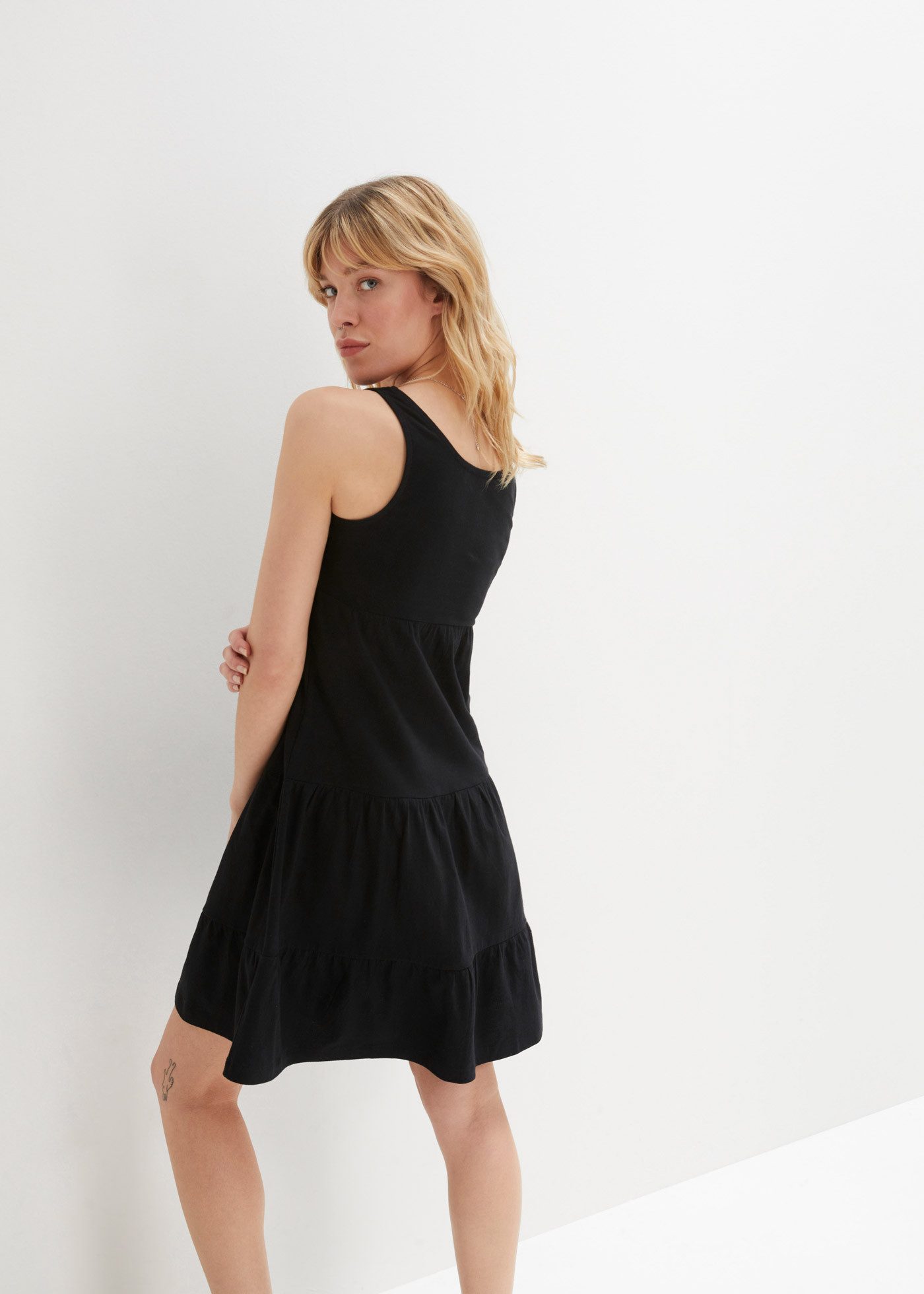 bonprix Jerseykleid für entspannte Sommertage, aus Baumwolle, lockere A-Linie, knielang