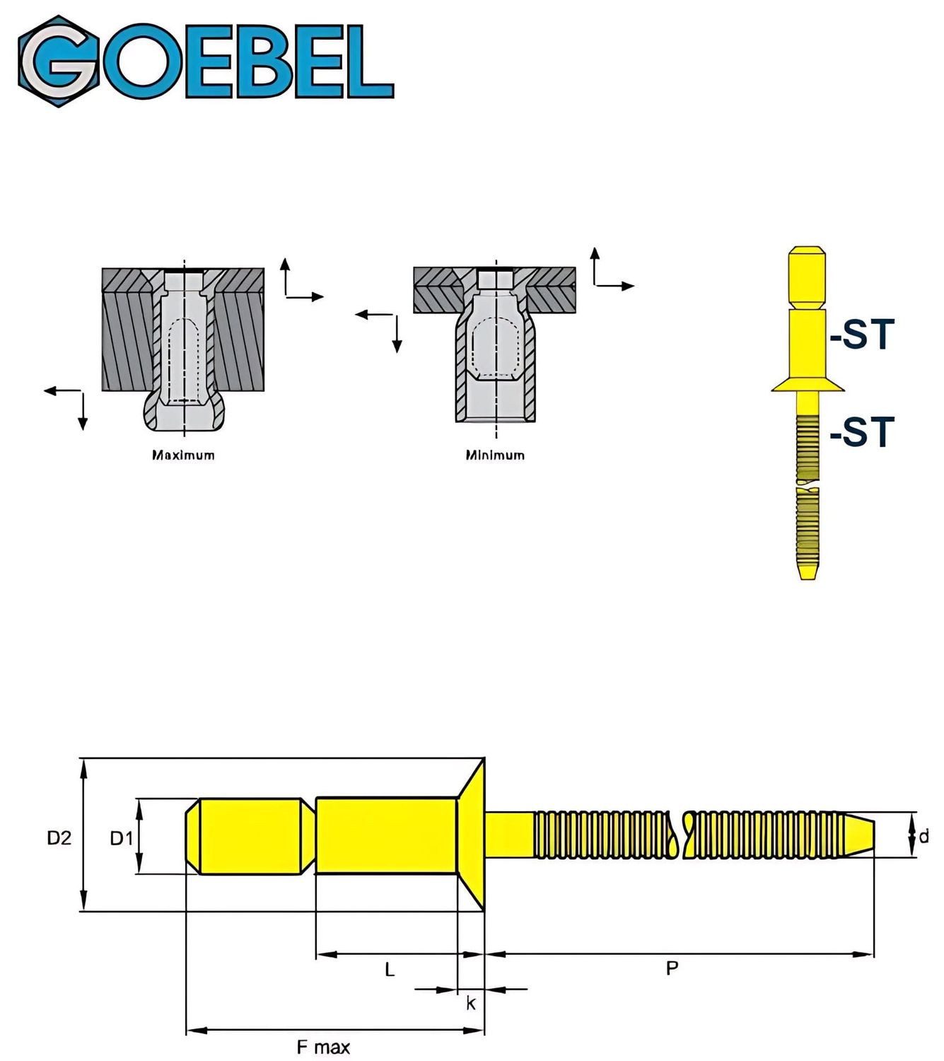 Thumbnail - GOEBEL GmbH Blindniete Hochfeste Blindnieten Stahl 4,8 x 17,0 mm Nieten Senkkopf, (250x Hochfeste Blindniete Senkkopf St...