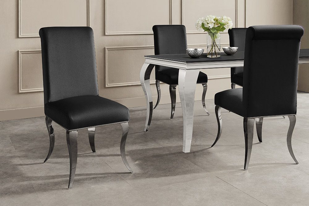 riess-ambiente Esszimmerstuhl MODERN BAROCK DELUXE schwarz/silber - Samt-Bezug, Edelstahlbeine (Einzelartikel, 1 St), weiche Polsterung & Barock Design - ideal für Esszimmer & Schminktisch