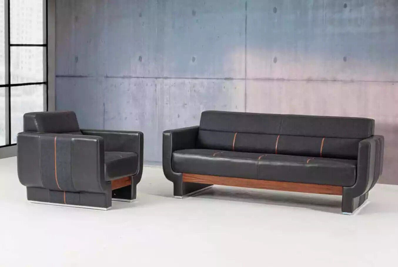 JVmoebel Sofa Schwarze Dreisitzer Europe Couch In Büroeinrichtung Made Polster, Ledermöbel Moderne