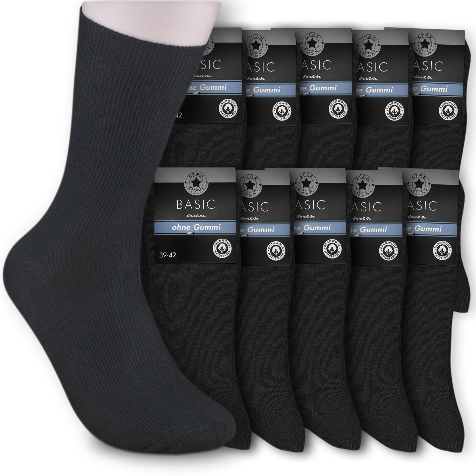 Die Sockenbude Gesundheitssocken BLACK (Bund, 10-Paar, schwarz) ohne Gummi