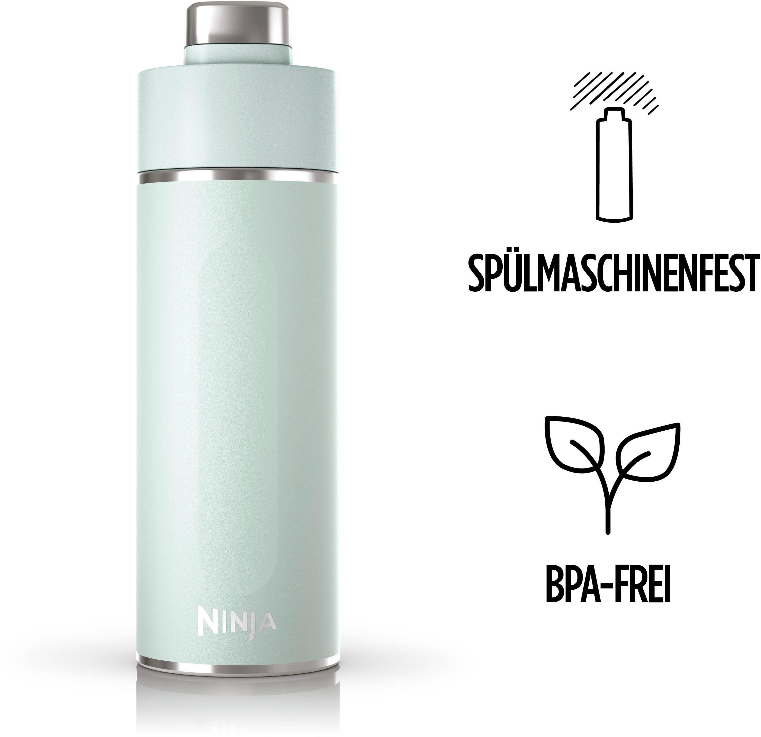 NINJA Isolierflasche Ninja Thirsti Reiseflasche – 530 ml DW1801EUU / 700 ml DW2401EUU, Getränke bleiben 24 Stunden kalt, 12 Stunden heiß, Eis hält 2 Tage