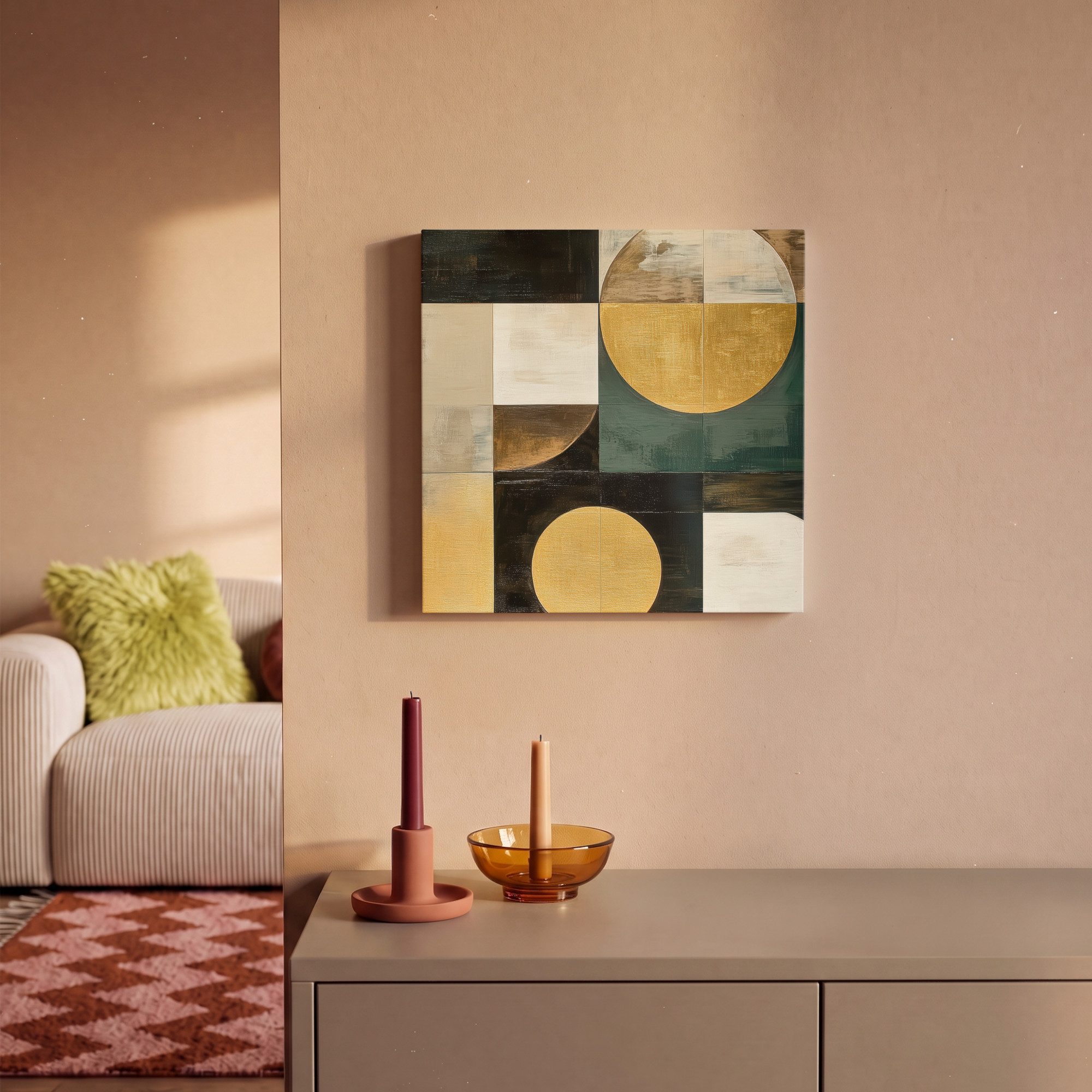 OneMillionCanvasses® Leinwandbild Abstrakt - Gold - Bronze - Formen - Geometrisch, Fotodruck (1 St), Leinwand Bilder Klein, Wand Dekoration Aesthetic 30x20 cm – Bild 2 von 5