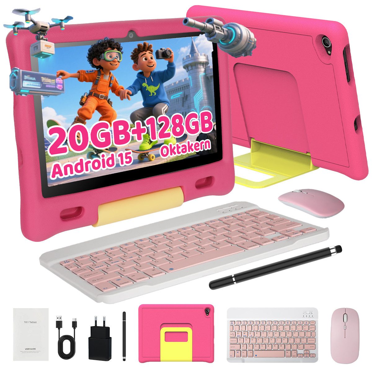 BUFO 10 Zoll 3GB RAM, 128GB, 1280x800 HD Display, Wi-FI 6, 5000mAh, Kinder Tablet (10", 128 GB, Android 15, 5G WiFi, Kinder-Tablet mit Stift/Tastatur/Maus, Elternkontrolle, HD 1280x800)