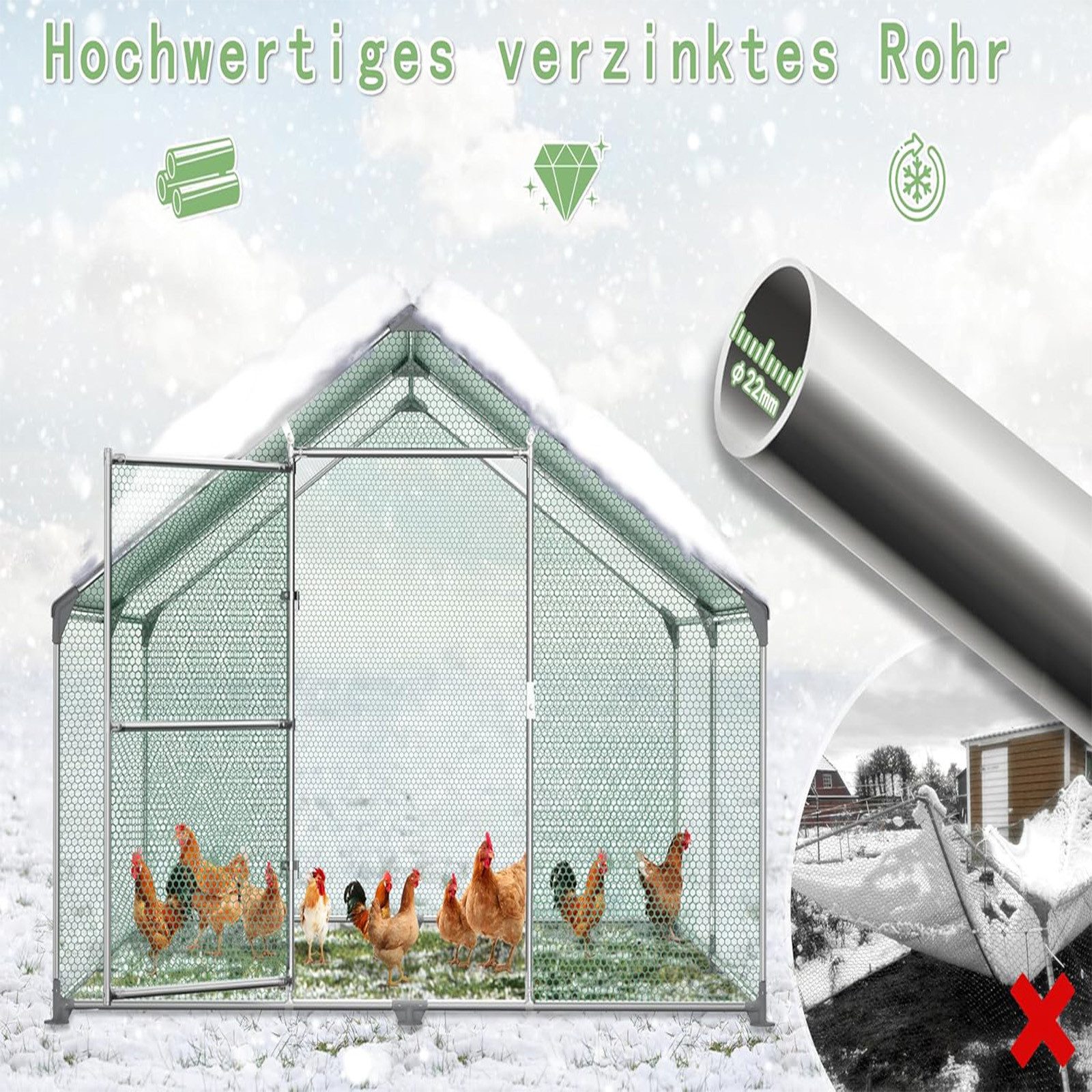 FIVMEN Hühnerstall Hühnerstall Freilaufgehege mit Schloss Kleintierstall Freigehege, Hühnerhaus Dach Geflügelstall für Hühnerkäfig Vogelkäfig Kleintiere