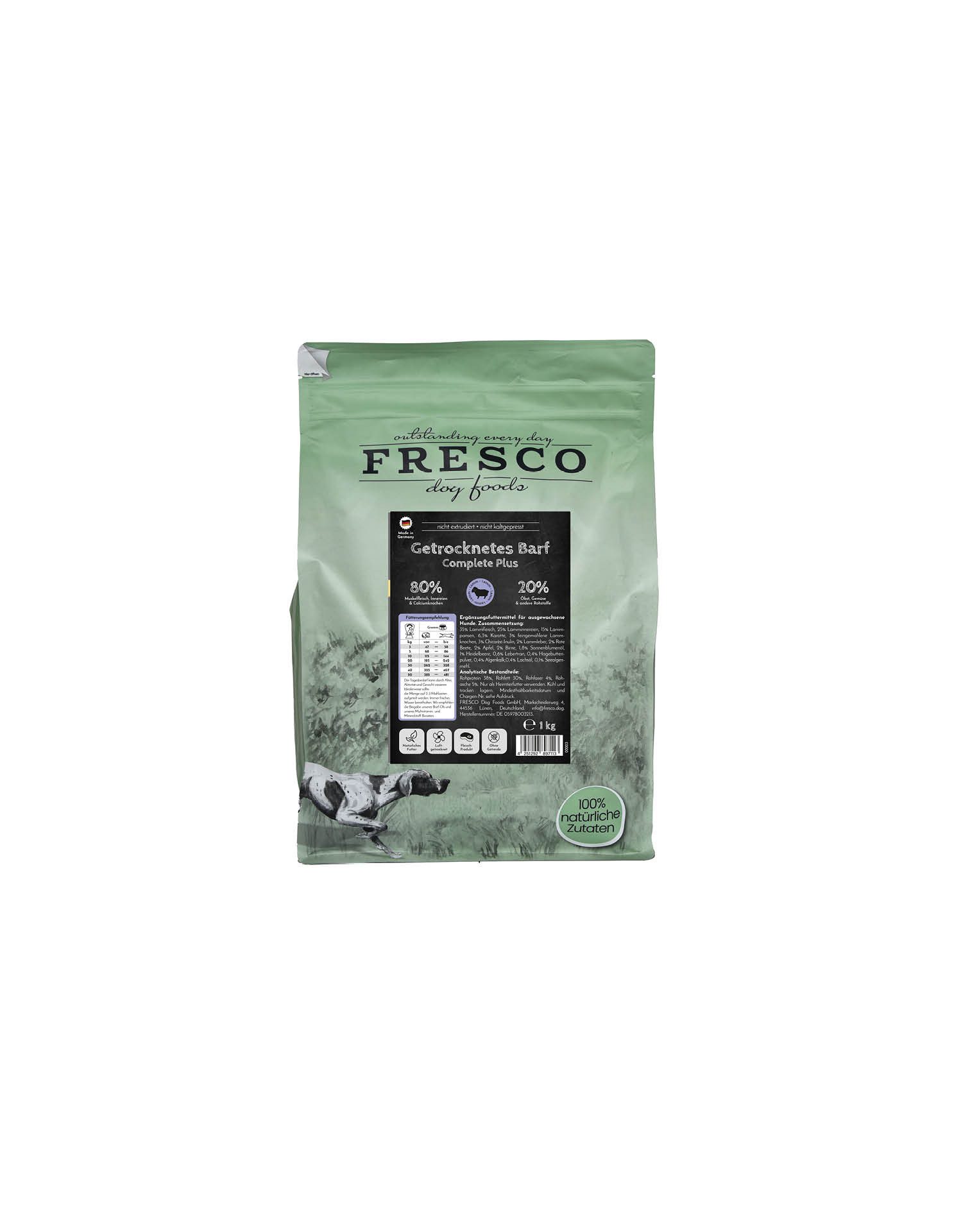 Fresco Dog TrockenBarf Hundefutter Trocken Lamm, 1kg / 2,5kg / 5kg, Trockenfutter für: Hunde, Hypoallergen, getreidefrei & 80% Frischfleisch