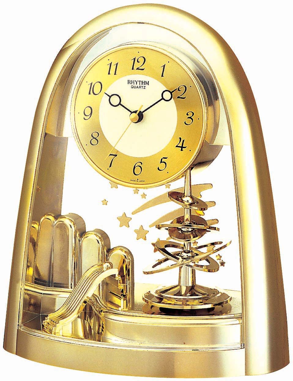 Pendeltischuhr Tischuhr mit Drehpendel Quartz Uhrwerk Rhythm 7607