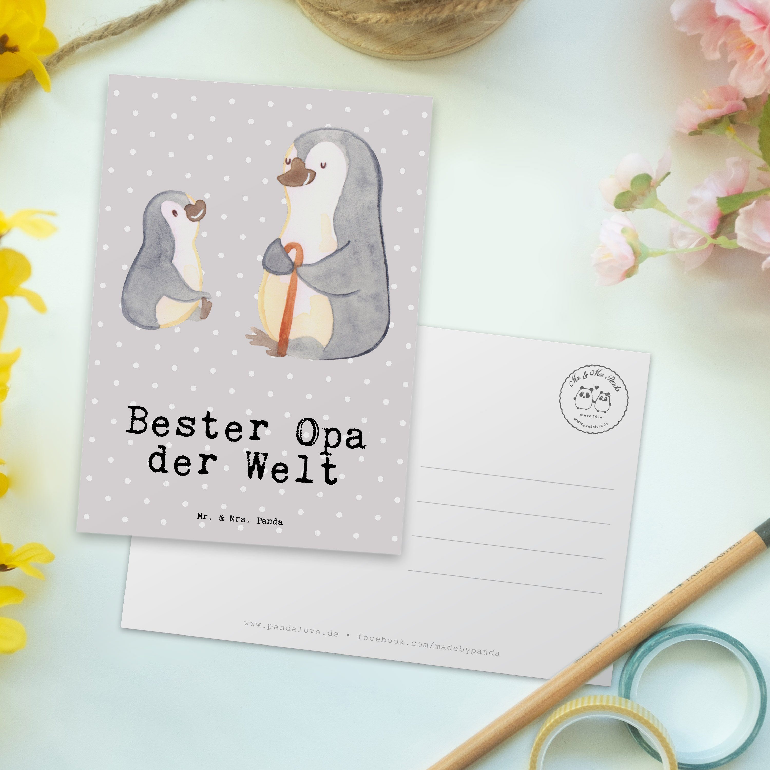 Mrs. - Mr. Einladungskart der Postkarte Grau Geschenk, Pinguin Panda Welt & Pastell Bester - Opa