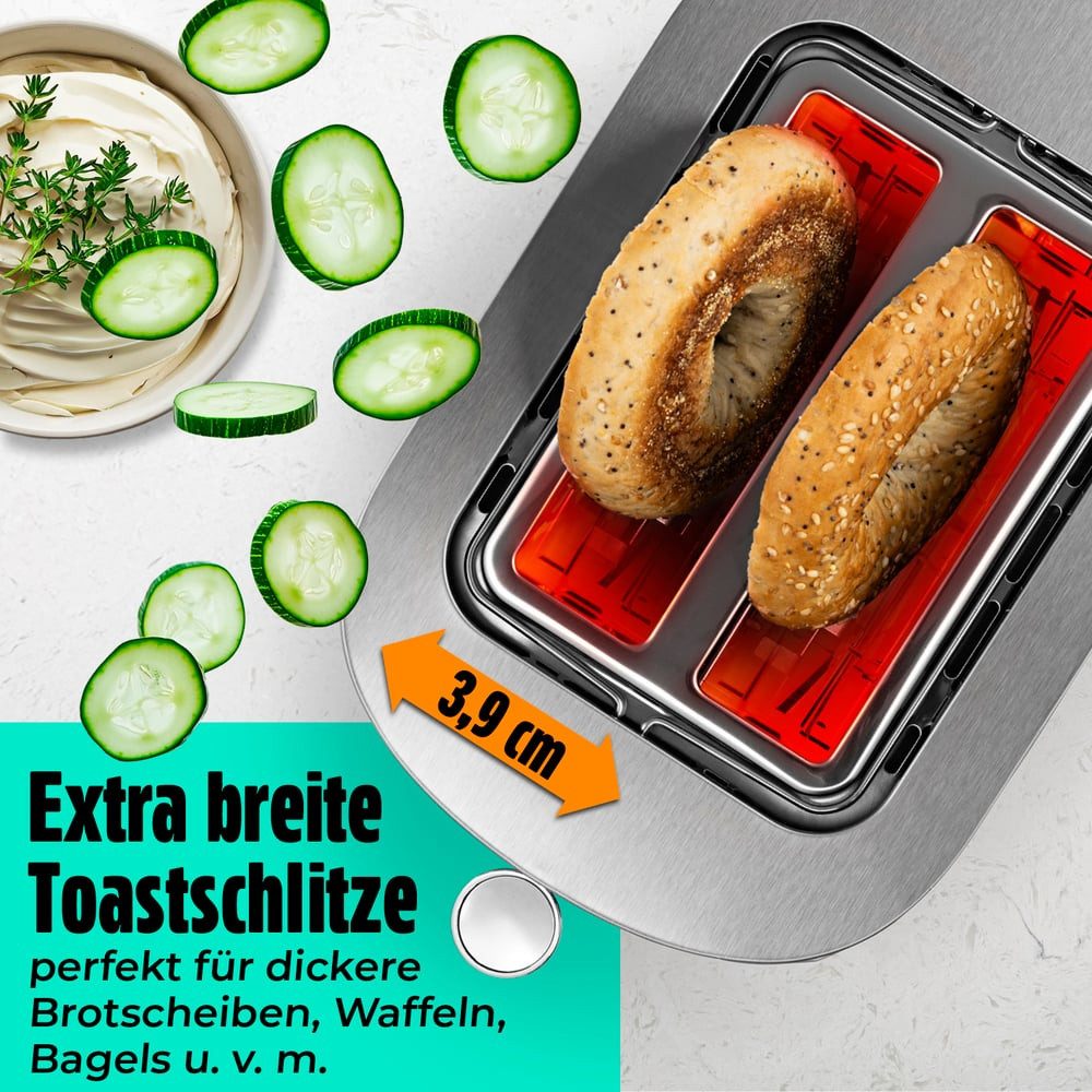 GOURMETmaxx Toaster Toaster 2 Scheiben Kurzschlitz mit Touch-Display, 800 W, 800W schwarz, 6 Bräunungsgrade, Touchscreen, Brötchenaufsatz