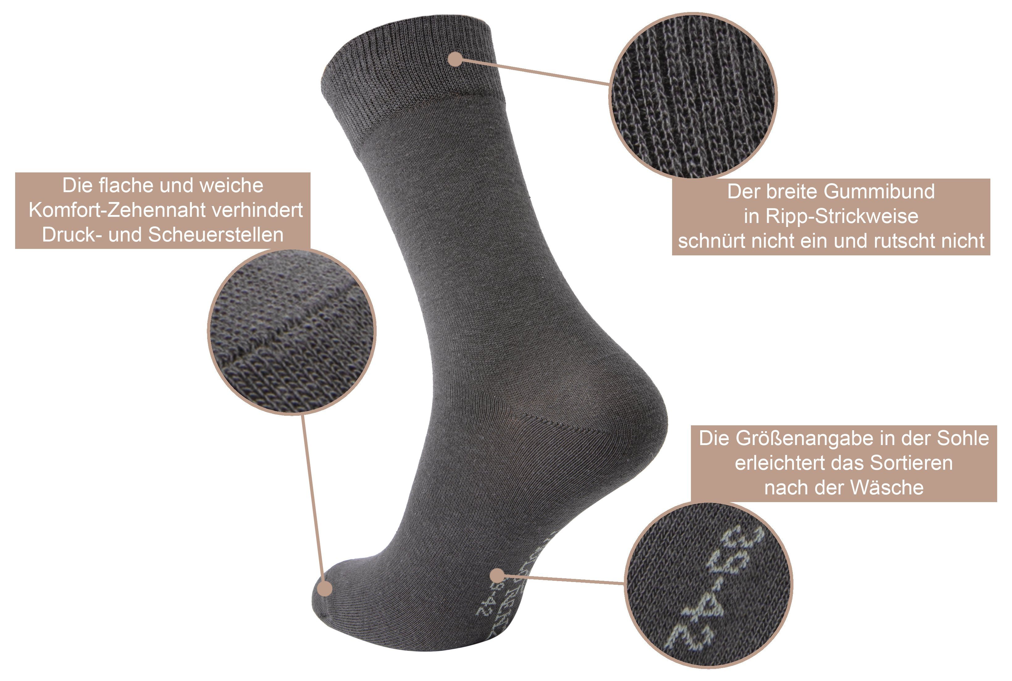 Paolo Renzo Businesssocken (3-Paar) Atmungsaktive Dunkelgrau Baumwolle Herren aus Business Socken hochwertiger