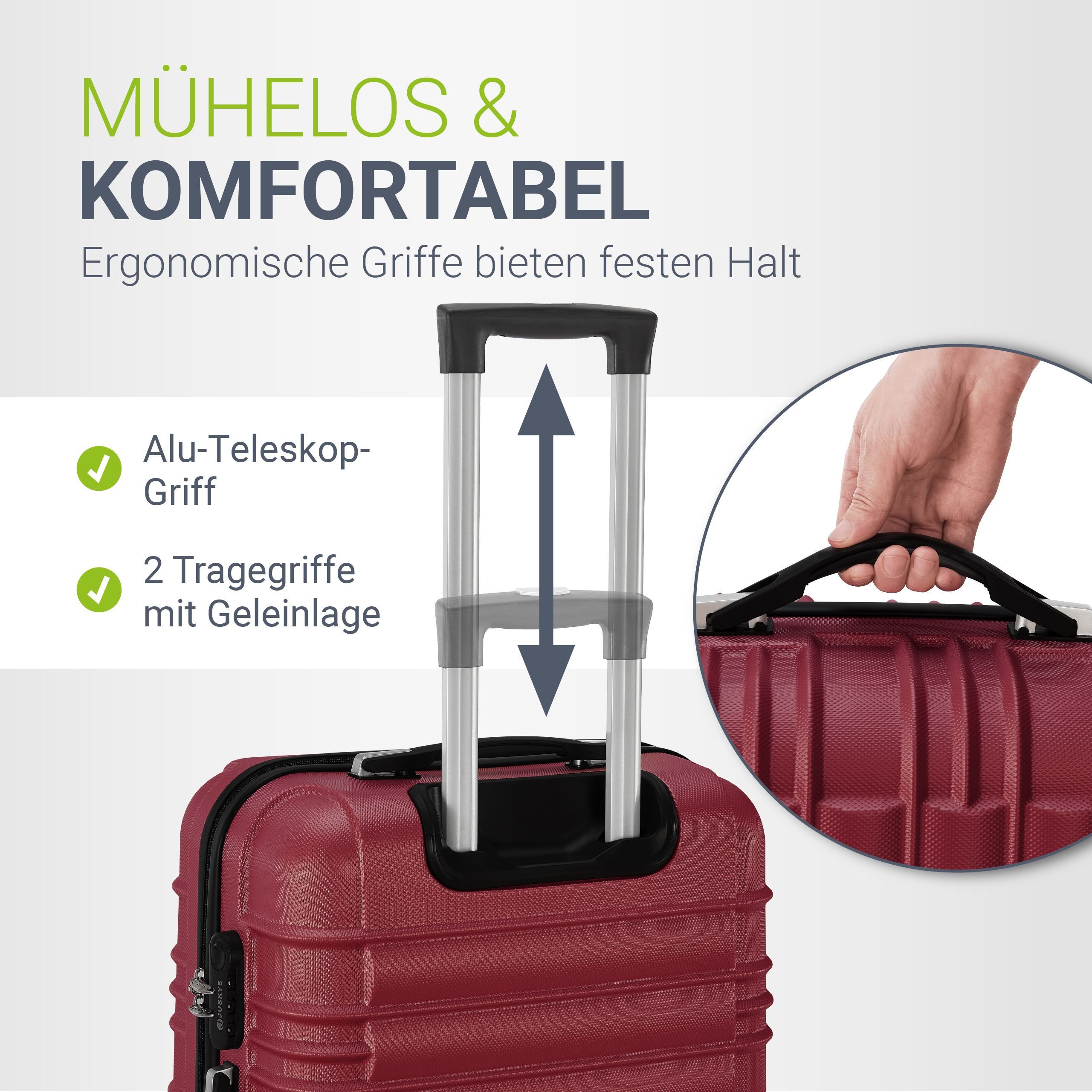 Juskys Trolleyset Rom, 4 Rollen, (3 tlg., 3-teilig), Aluminium, Rollen, Innenfutter, Ergonomische Griffe, 3er Set