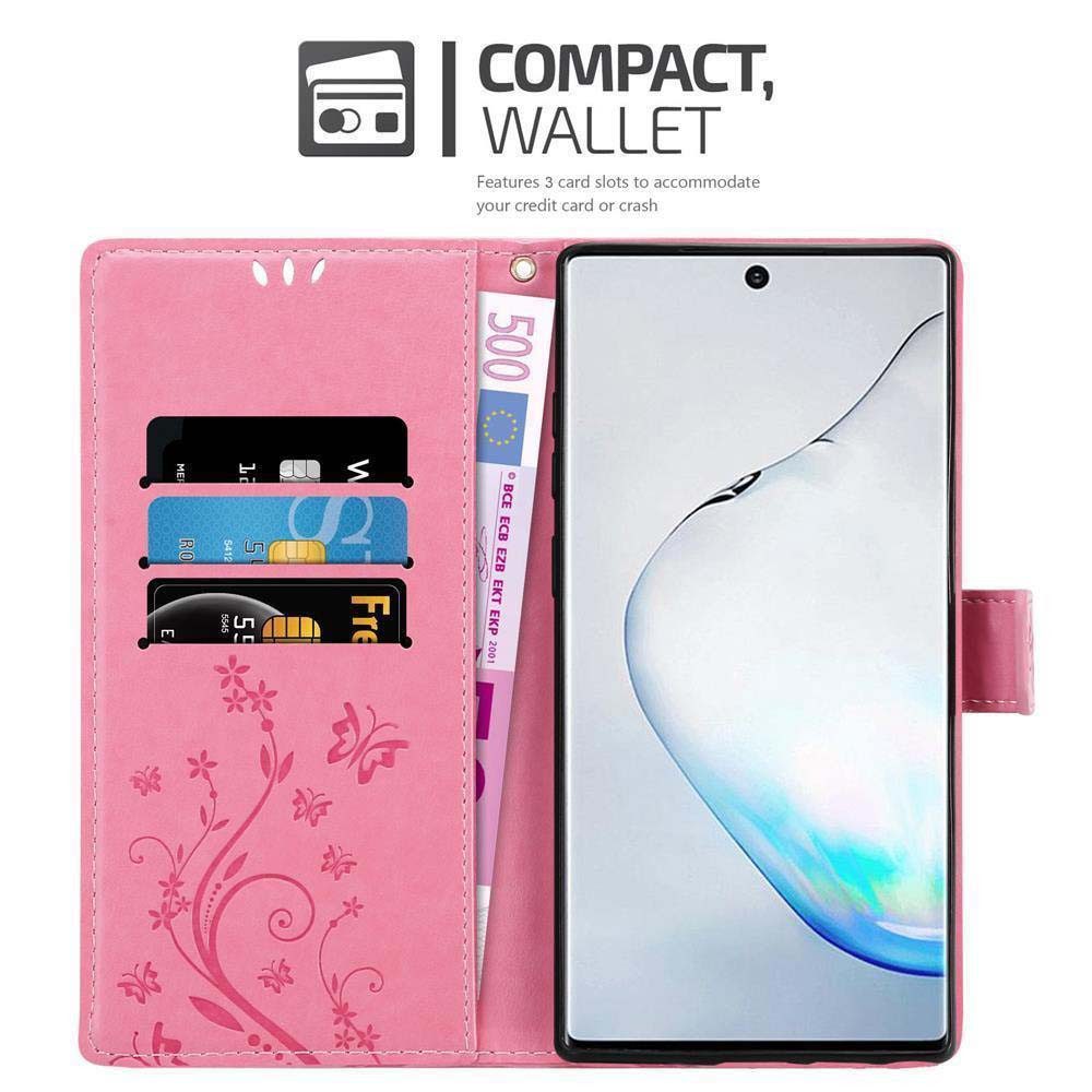 Cadorabo Handyhülle für Samsung Galaxy NOTE 10 PLUS Hülle Samsung Galaxy NOTE 10 PLUS, Hülle Schutzhülle Blumen Flower mit Standfunktion Kartenfach Magnet