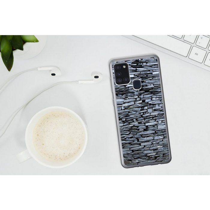 MuchoWow Handyhülle Grau gefärbte Steinmauer Handyhülle Samsung Galaxy A21s Smartphone-Bumper Print Handy