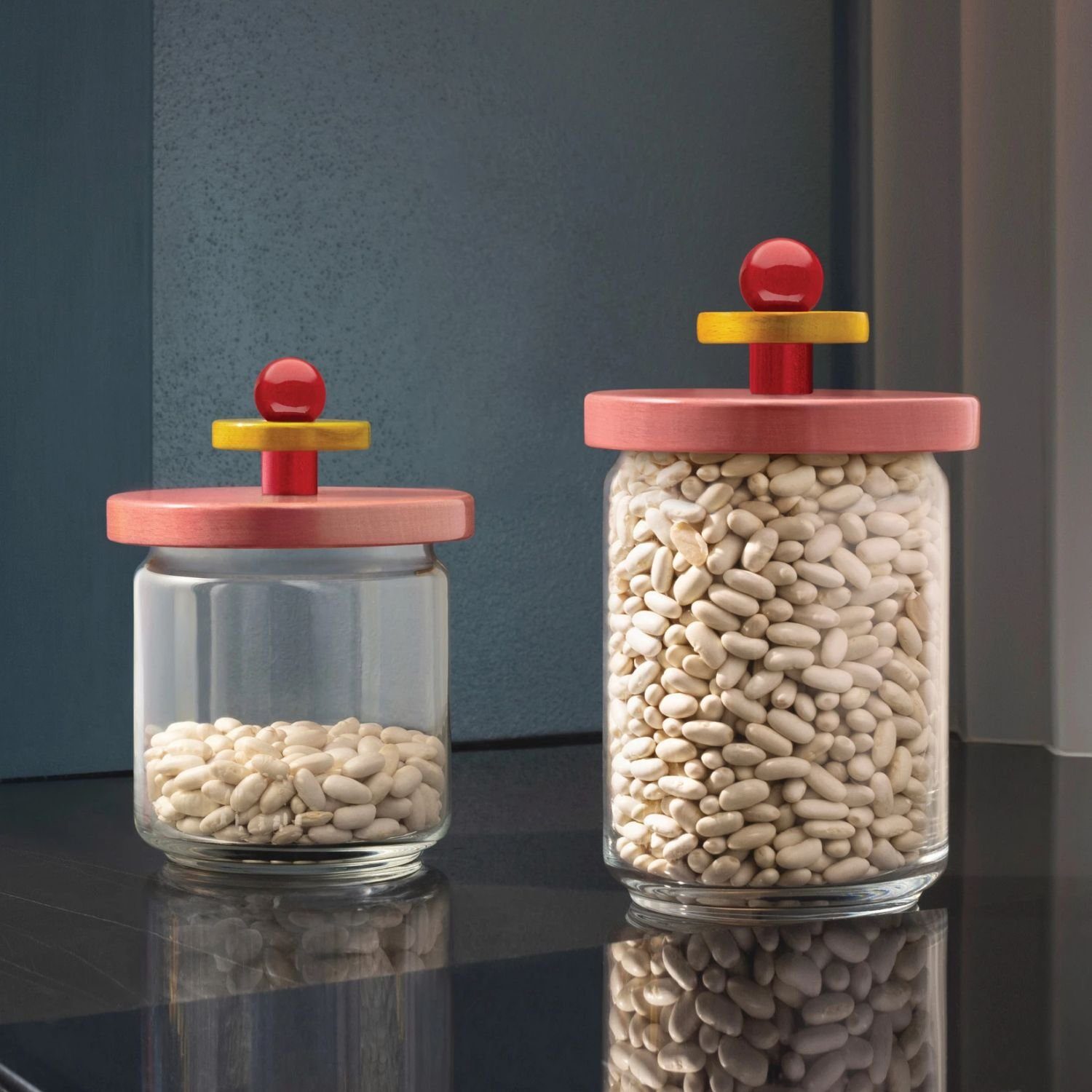 Alessi Vorratsdose Sottsass Collection Twergi Rosa 1000 ml, Buchenholz, Glas, (1-tlg)