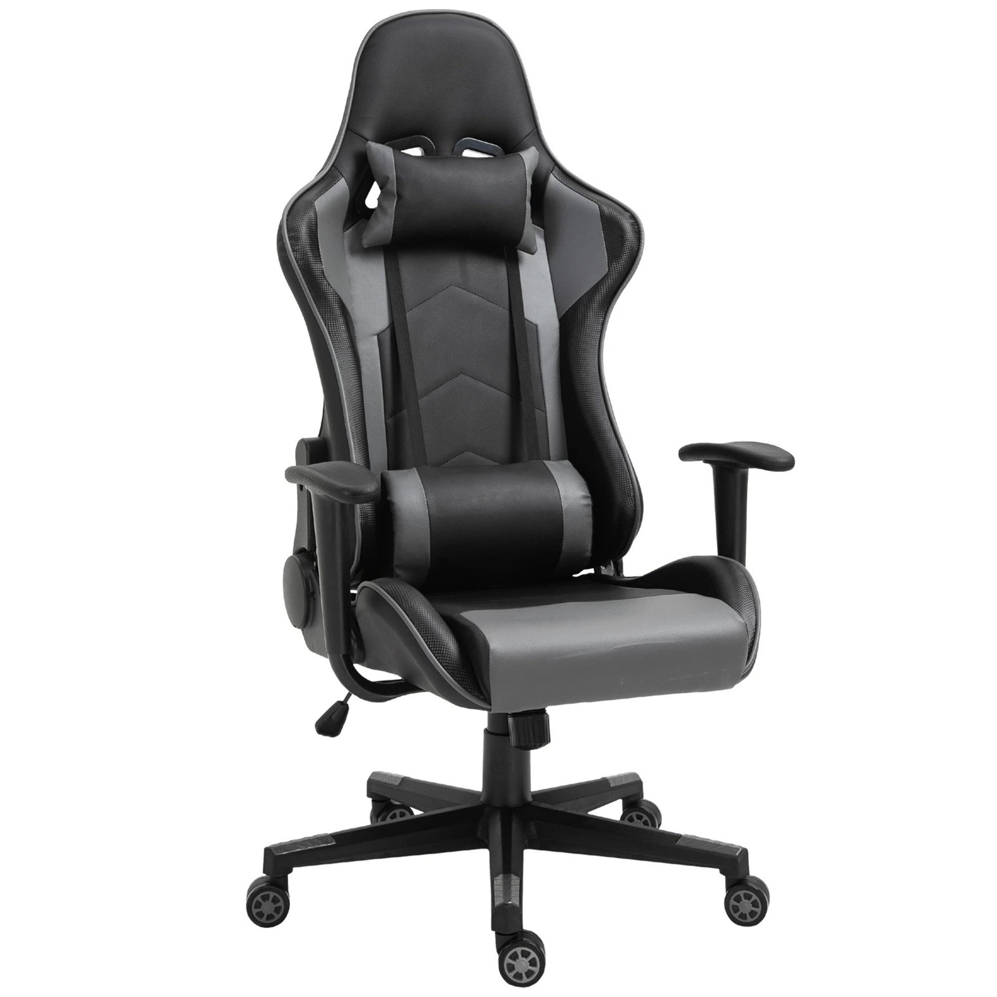 MC Star Gaming-Stuhl Ergonomischer Bürostuhl Drehstuhl aus Kunstleder & Schaumstoff (Schwarz 67,5x74x126-136cm für komfortables Arbeiten & Spielen)