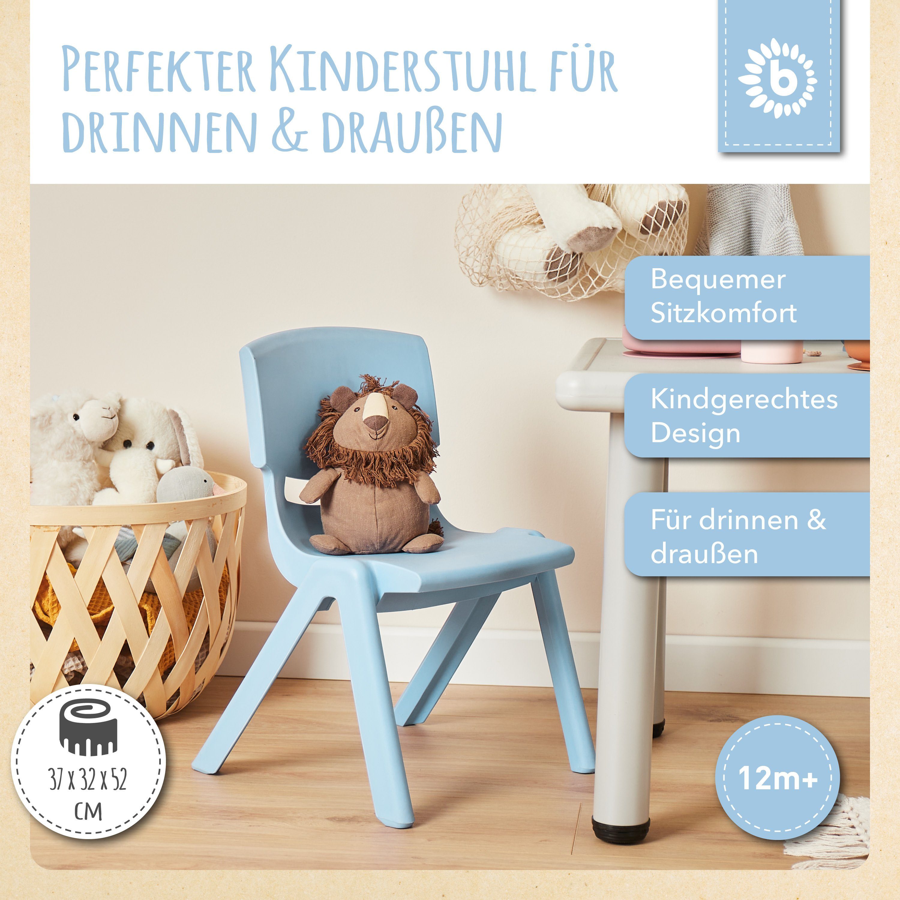 BIECO Stuhl Bieco Kinderstuhl bis 80kg belastbar, stapelbar, kippsicher Stu günstig online kaufen