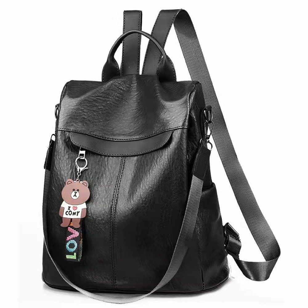 GelldG Freizeitrucksack Damen Rucksack Anti Diebstahl PU Umhängetasche Schultasche Schwarz