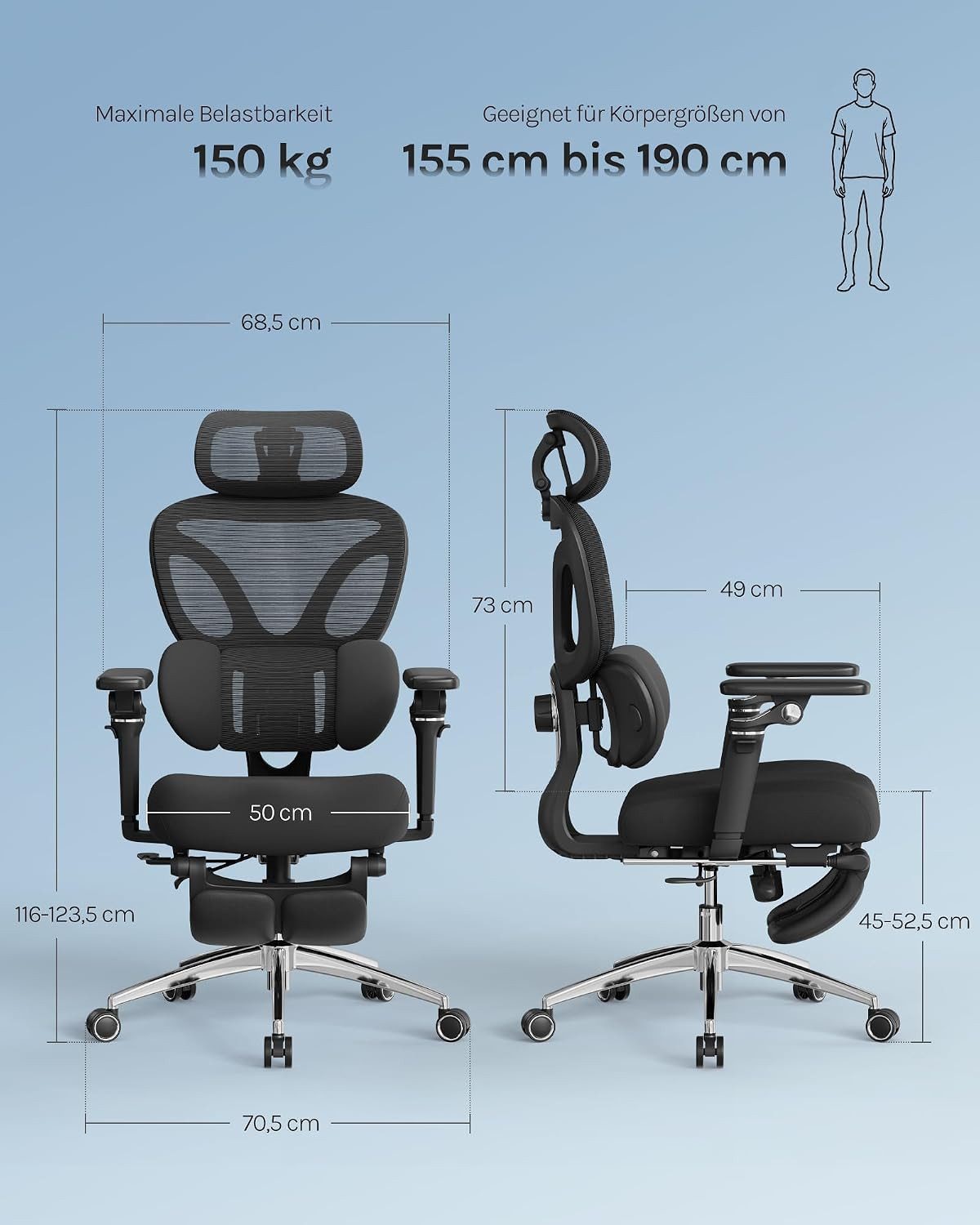 Woltu Bürostuhl, Ergonomisch Schreibtischstuhl mit Fußstütze Verstellbare Sitztiefe