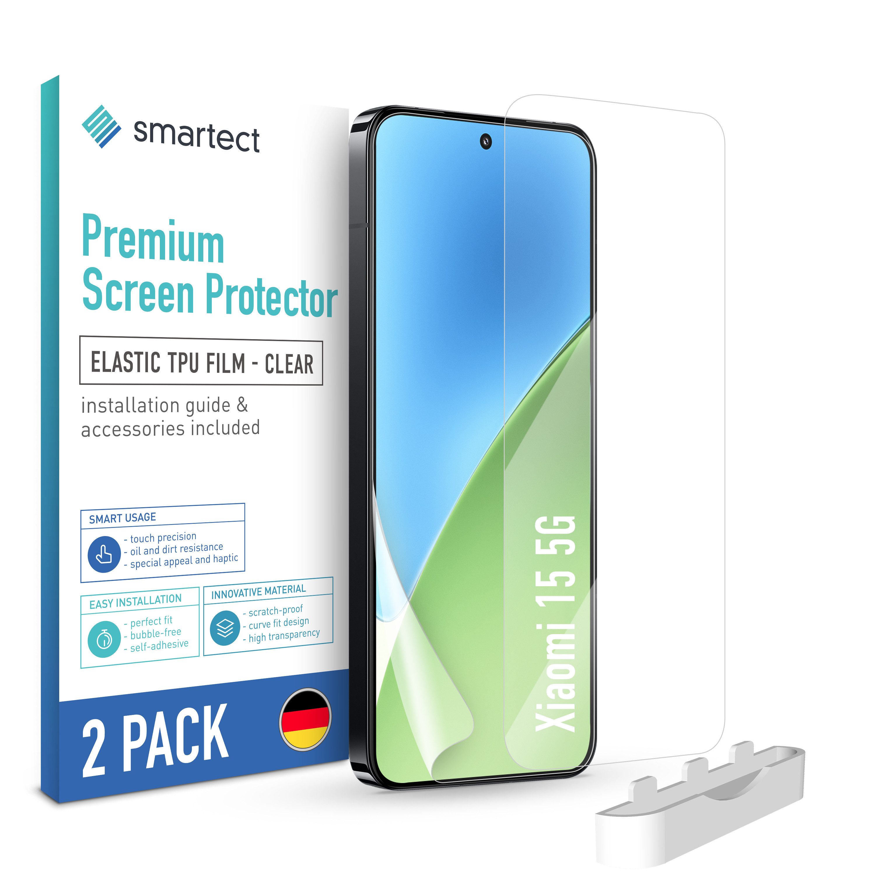 smartect Displayschutzfolie TPU Schutzfolie Klar für Xiaomi 15 5G, Set, 2 Stück, Panzerfolie Bildschirm Displayfolie