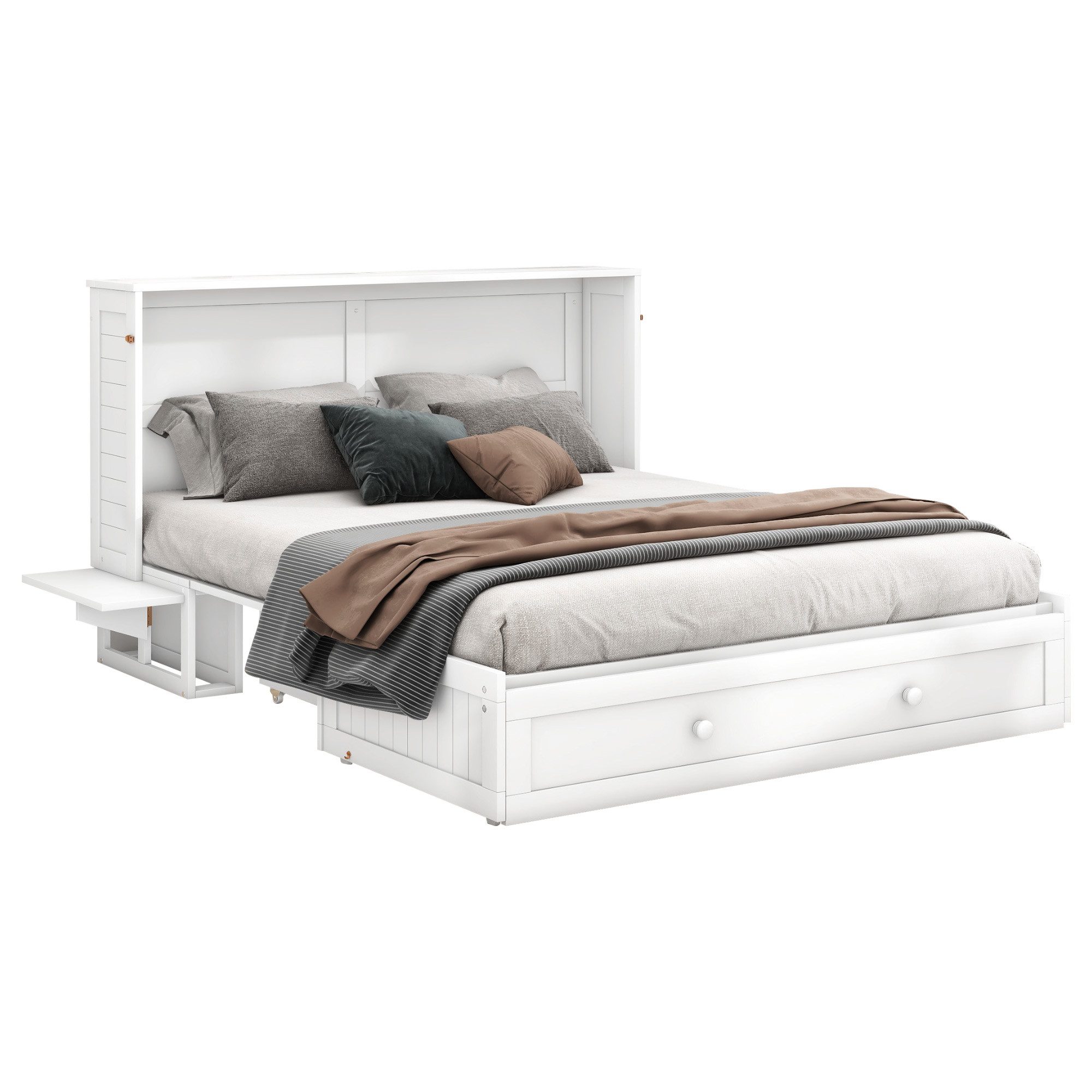 HAUSS SPOLE Schrankbett 140 x 200cm mit Schubladen am Кроватиde und kleinem Regal, Weiß
