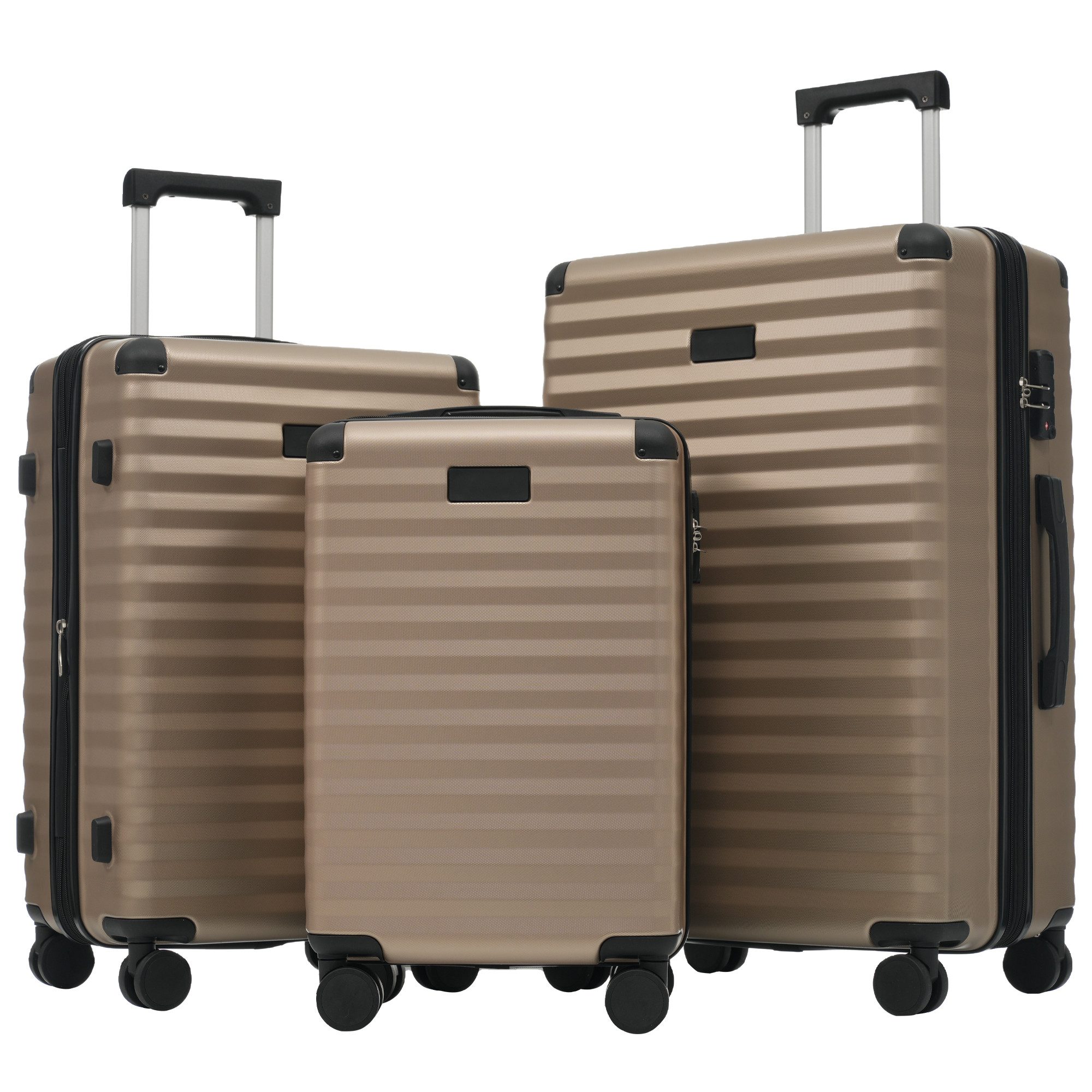 Sytifro Trolleyset M&L&XL 3er Kofferset – Erweiterbares großes Volumen (L&XL), (Hartschalen-Kofferset,verstärkte schwarze Schutzecken, klappbarer Becherhalter (M), ABS-Material, TSA-Schloss, 360° drehbare Doppelrollen)