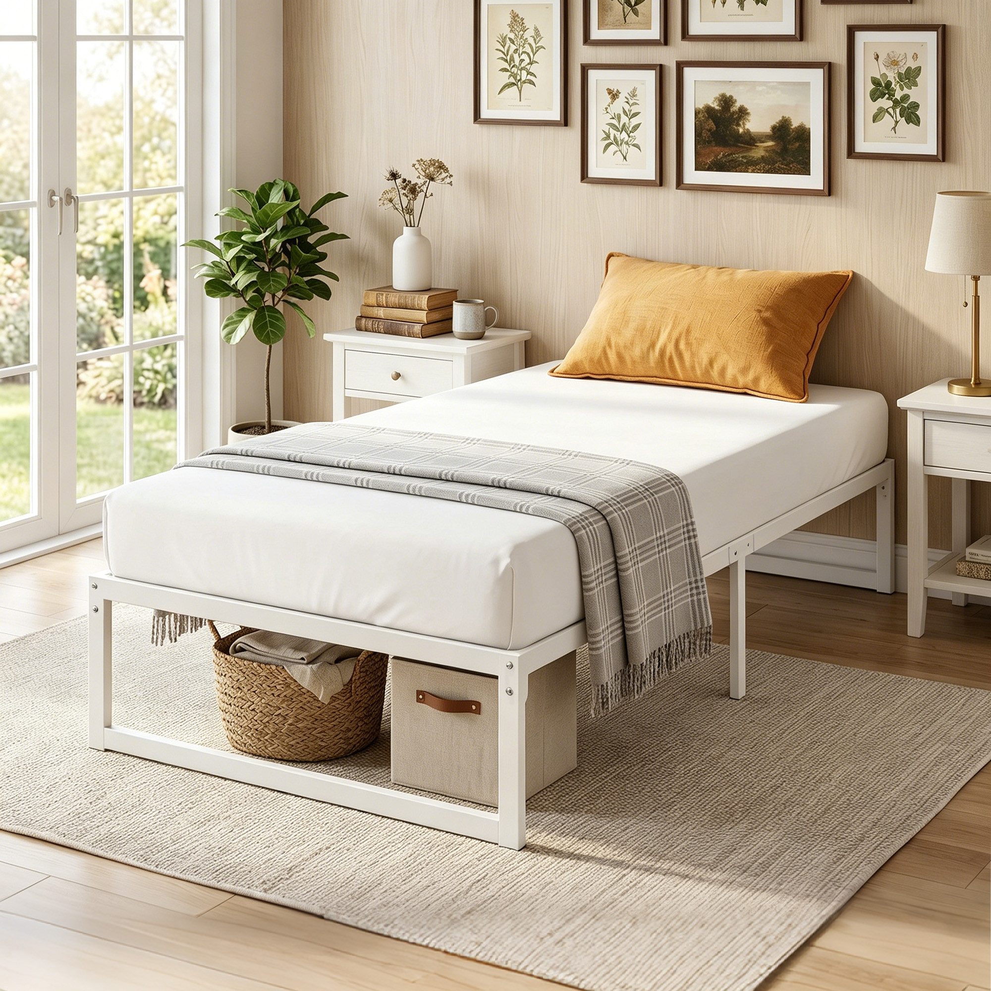 HOMCOM Bettgestell Bett Bettrahmen mit praktischem Stauraum (Set, 2-tlg., Bettgestell mit Aufbauanleitung), ohne Kopfteil, viel Stauraum, schnelle Montage