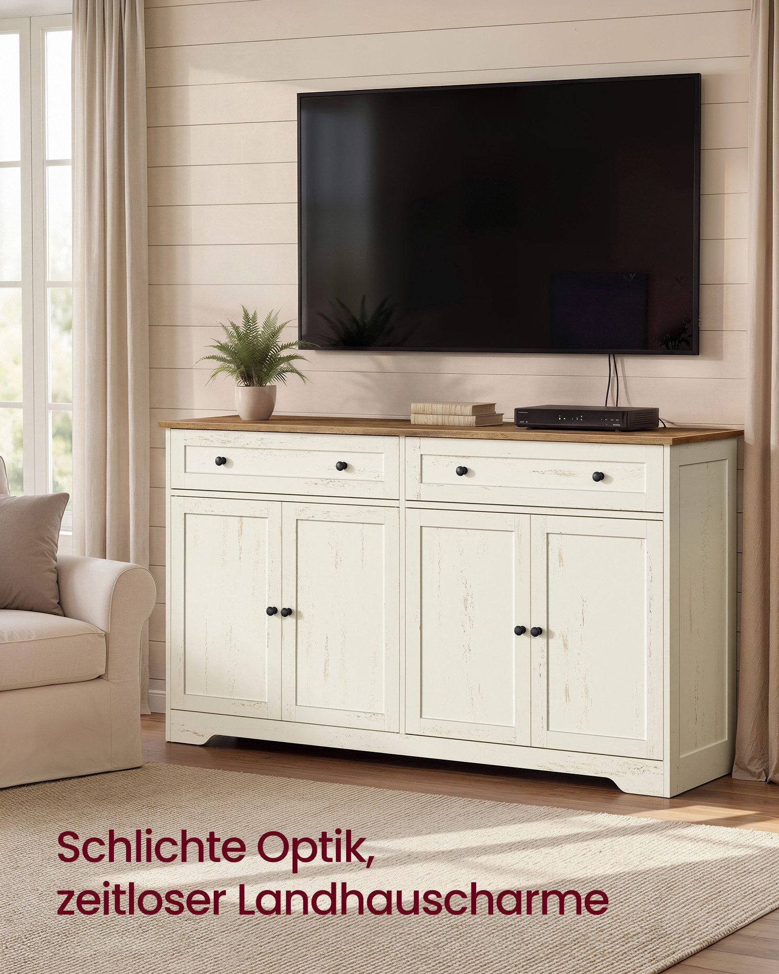 VASAGLE Buffet Aufbewahrungsschrank, Küchenschrank im Landhausstil, Sideboard Küchenschrank im Landhausstil mit Schublade