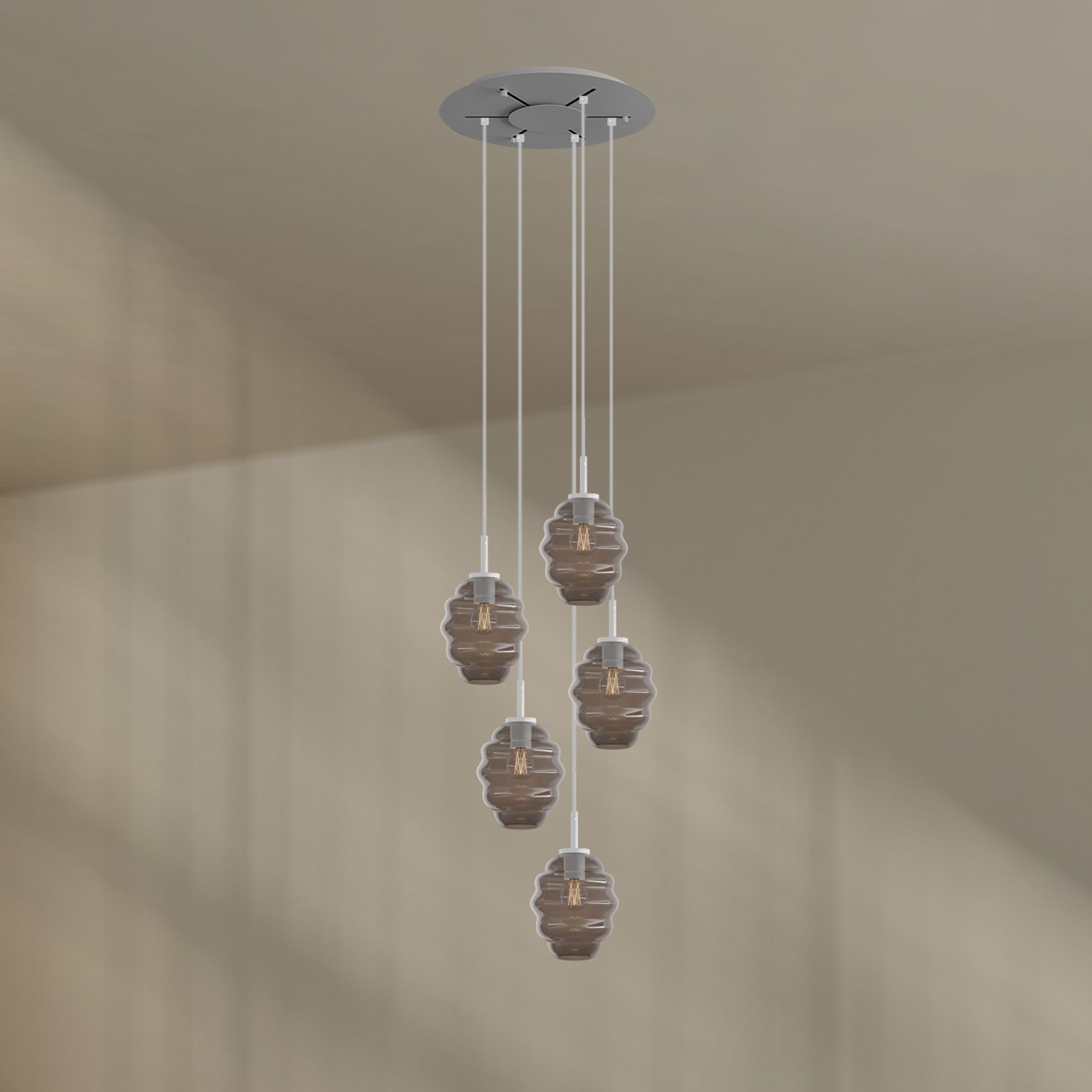 s.luce Pendelleuchte Echos Galerieleuchte 5-flg Ø 60cm Baldachin Ø 18cm Rauch