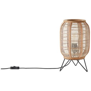 Lightbox Tischleuchte, ohne Leuchtmittel, Boho Tischlampe, 32 x 22 cm, Stoffschirm mit Holz, schwarz/natur